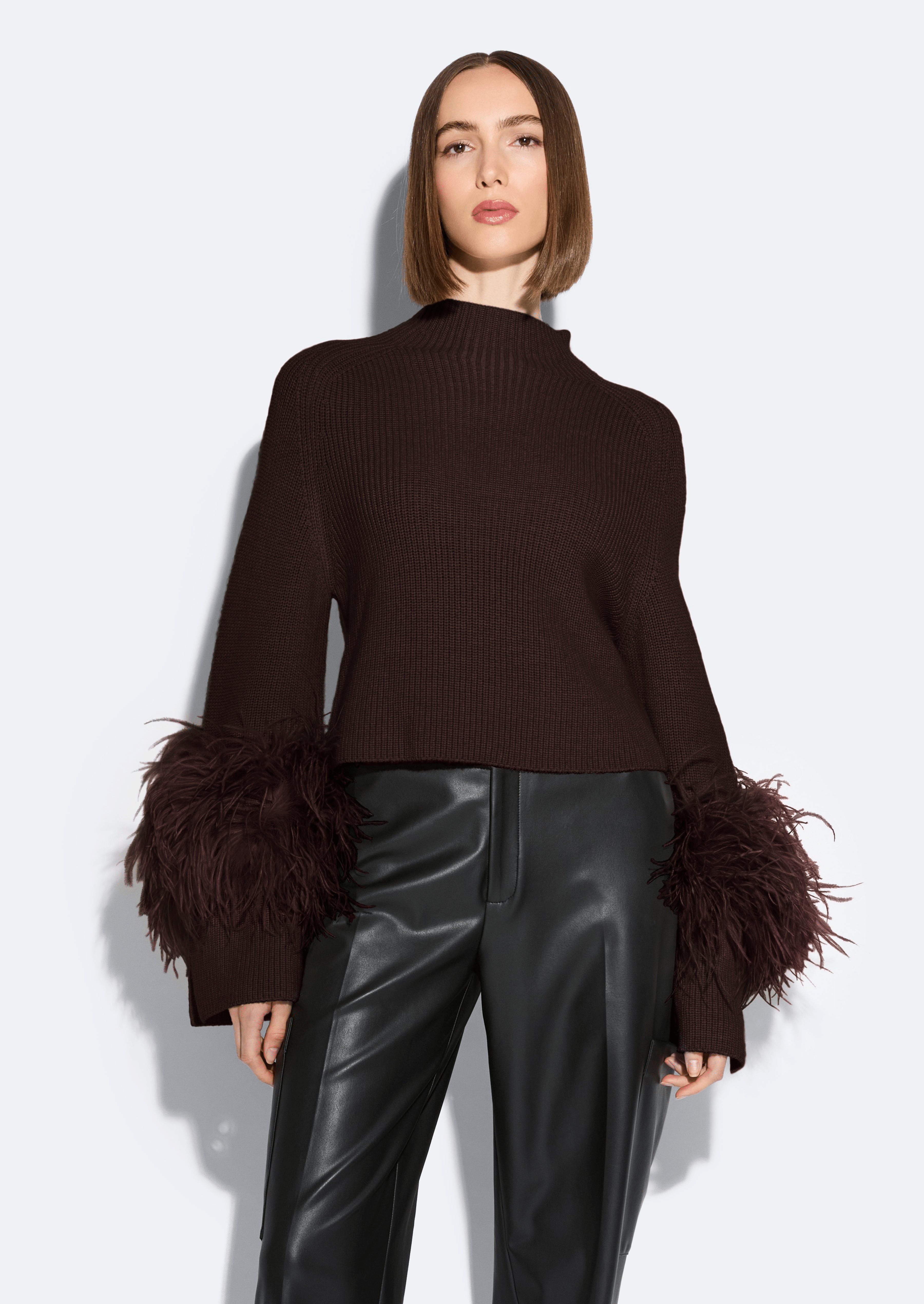 Merino Mock Neck Sweater With Feathers - 2
