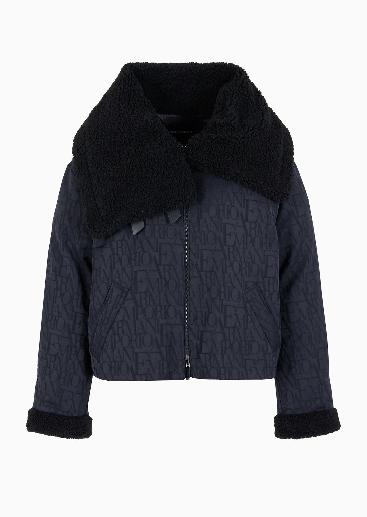 Wool-blend jacket with all-over lettering jacquard and teddy details - 1