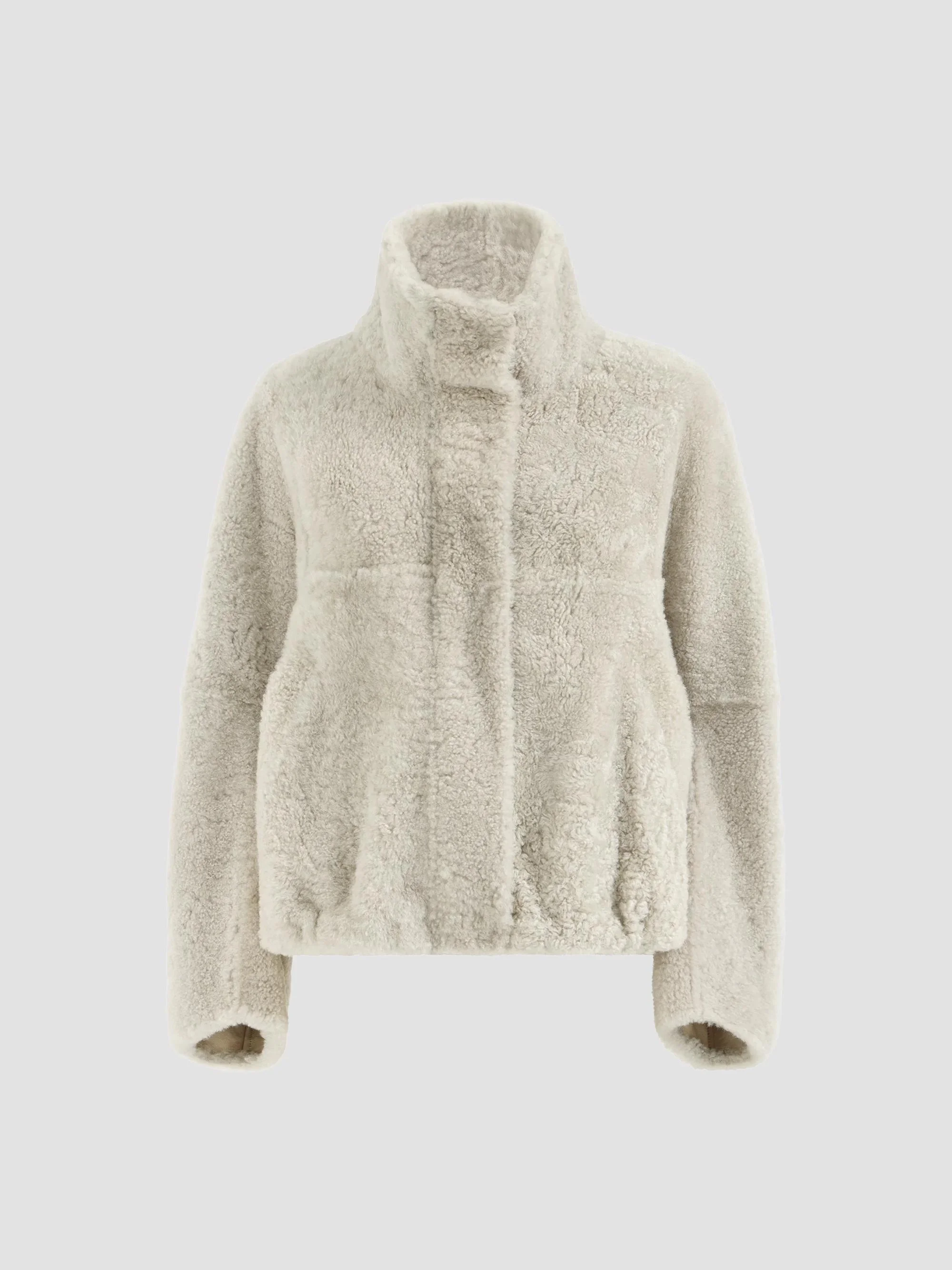 Women's Fuzzy Shearling Outerwear Coat with Monili - Grey - 1