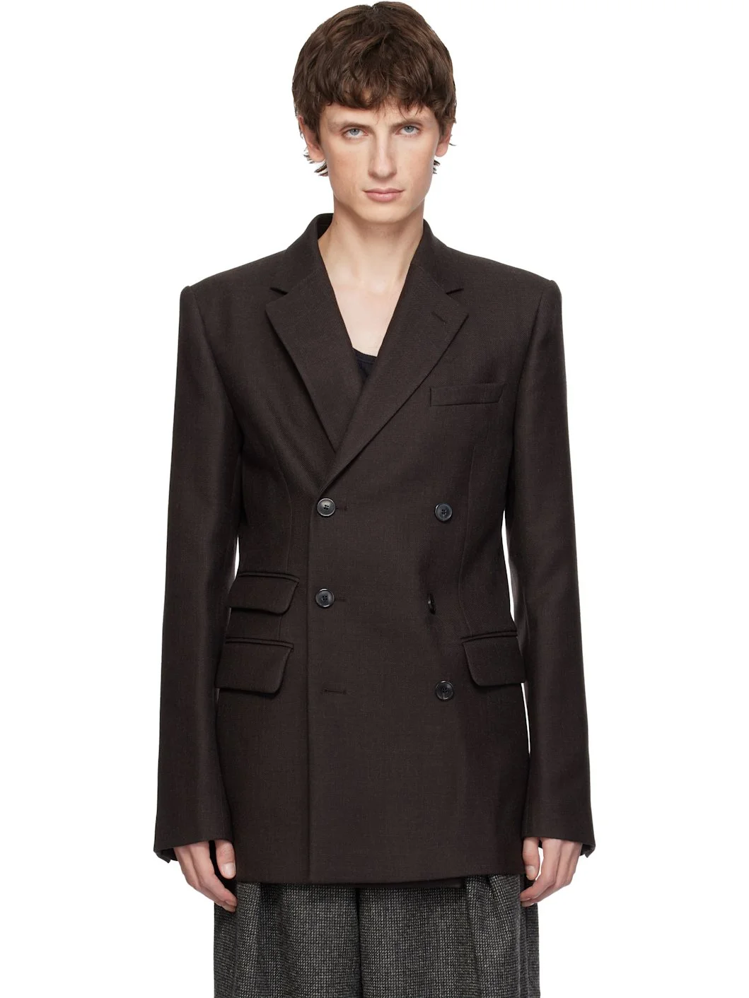 Brown Regular Fit Wool Blazer - 1