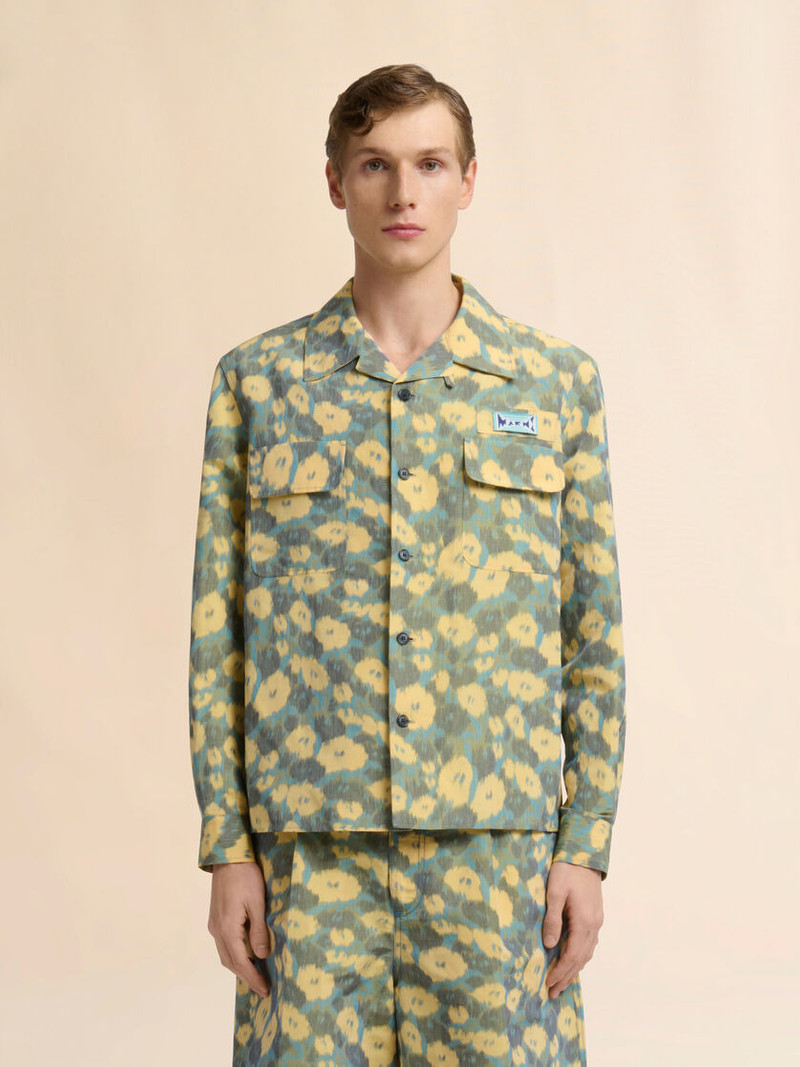 Marni GREEN LINEN BLEND SHIRT WITH BLURRY FLORAL PRINT outlook