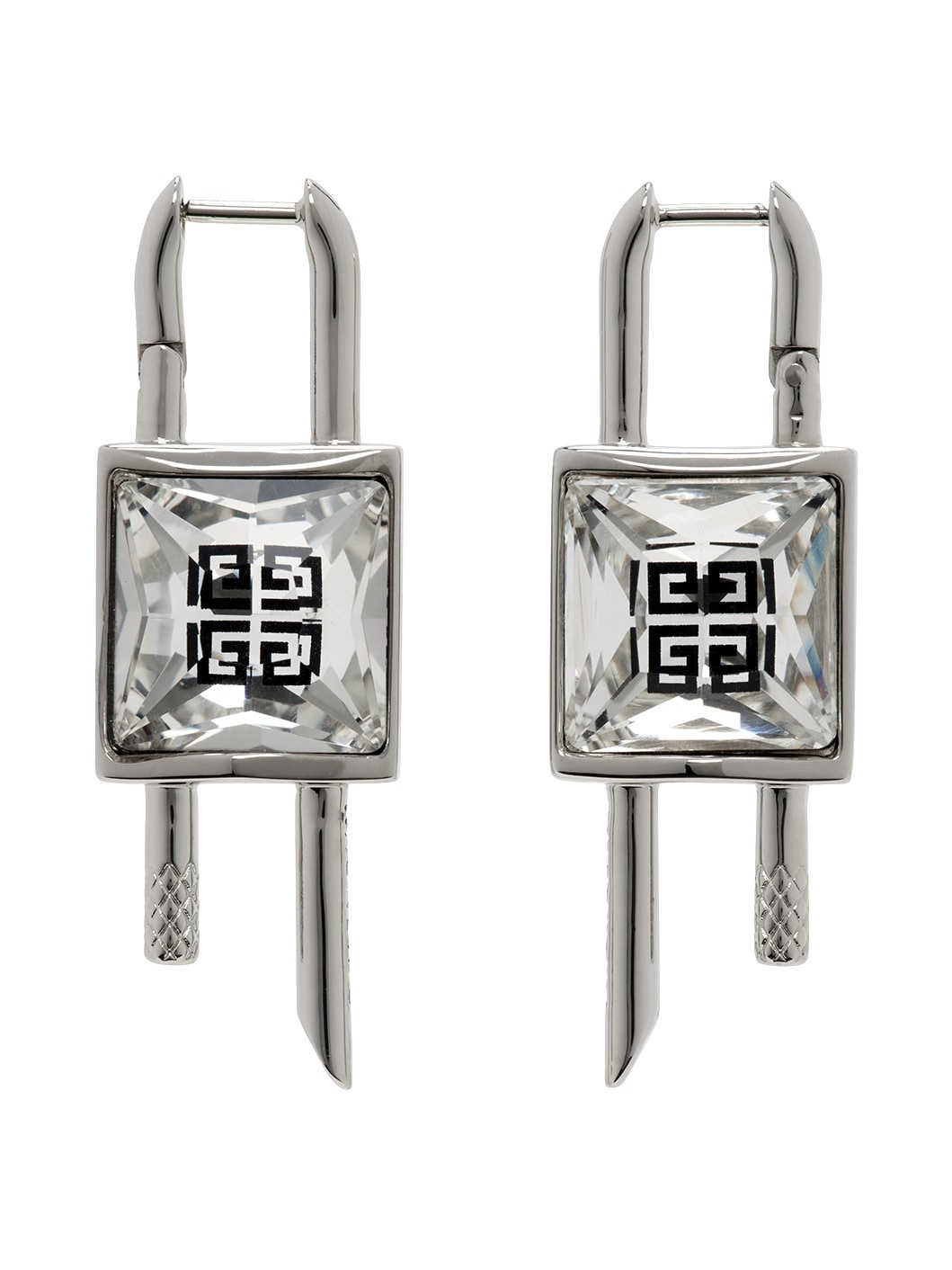 Silver Mini Lock Crystal Earrings - 1
