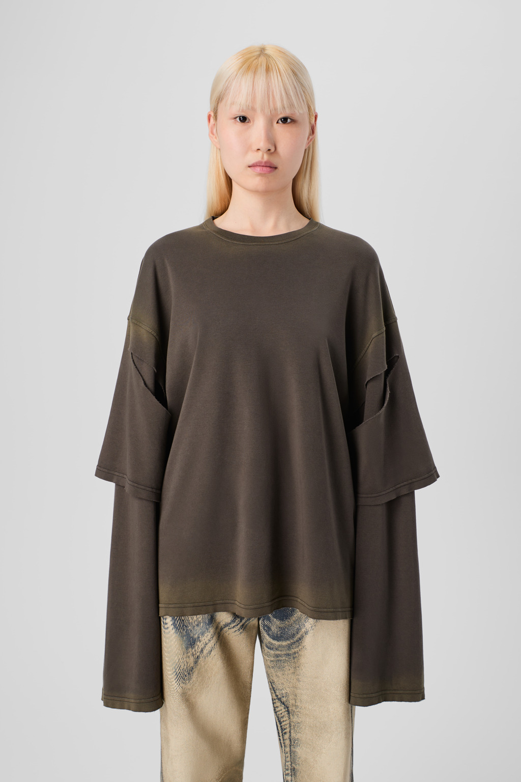 Faded black organic cotton long sleeve T-Shirt - 2
