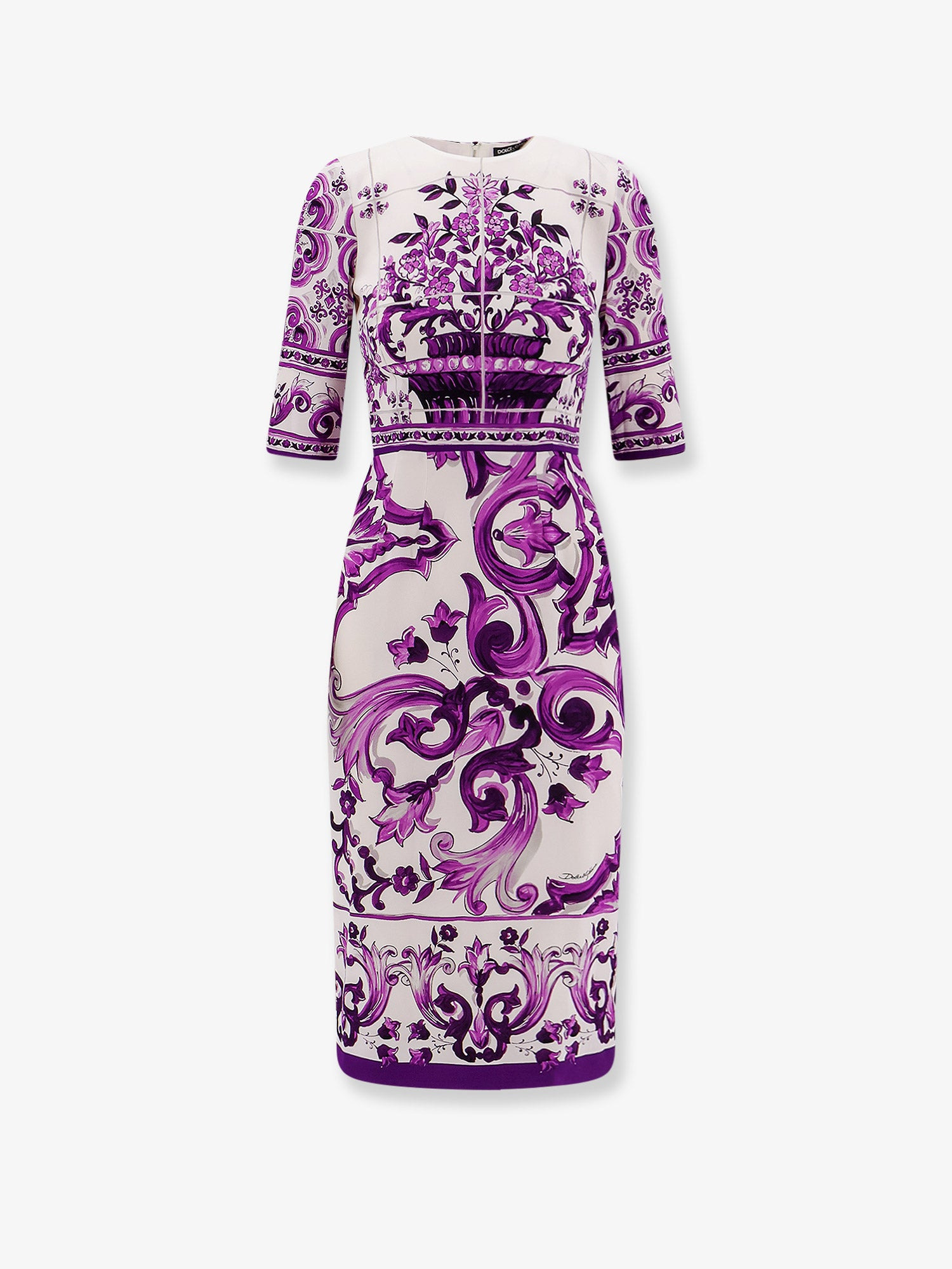 Silk Midi Pencil Dress With Maiolica Print - 1