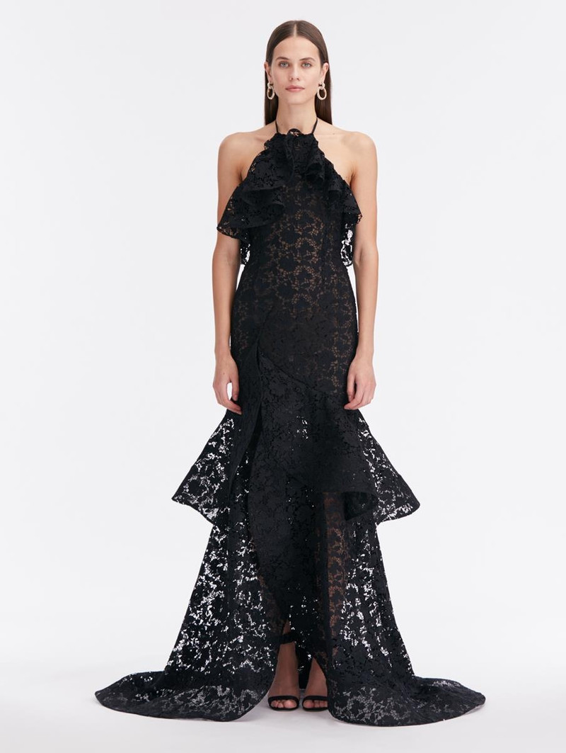 GARDENIA GUIPURE LACE RUFFLE GOWN - 1