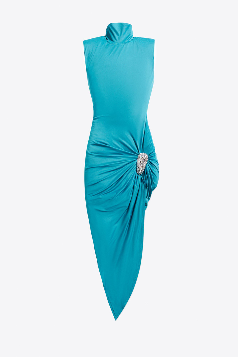 CRYSTAL CLUSTER DRAPED MIDI DRESS 1