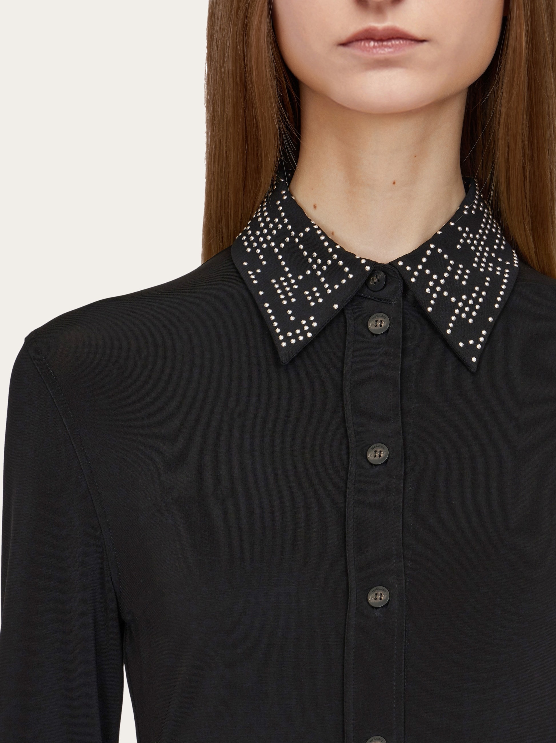 Slim fit jersey shirt with studded collar - 4
