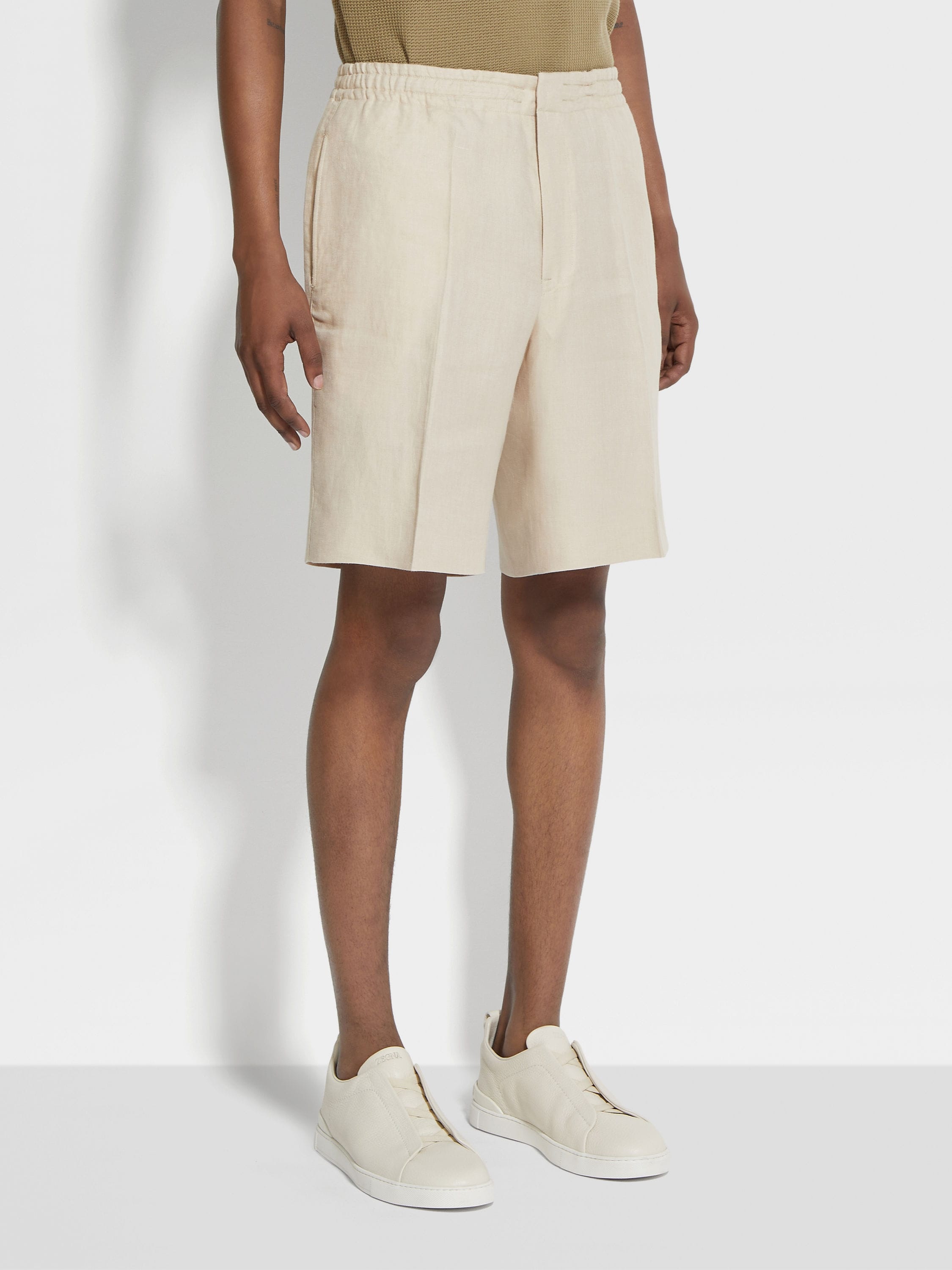 LIGHT BEIGE OASI LINO SHORT PANTS - 5