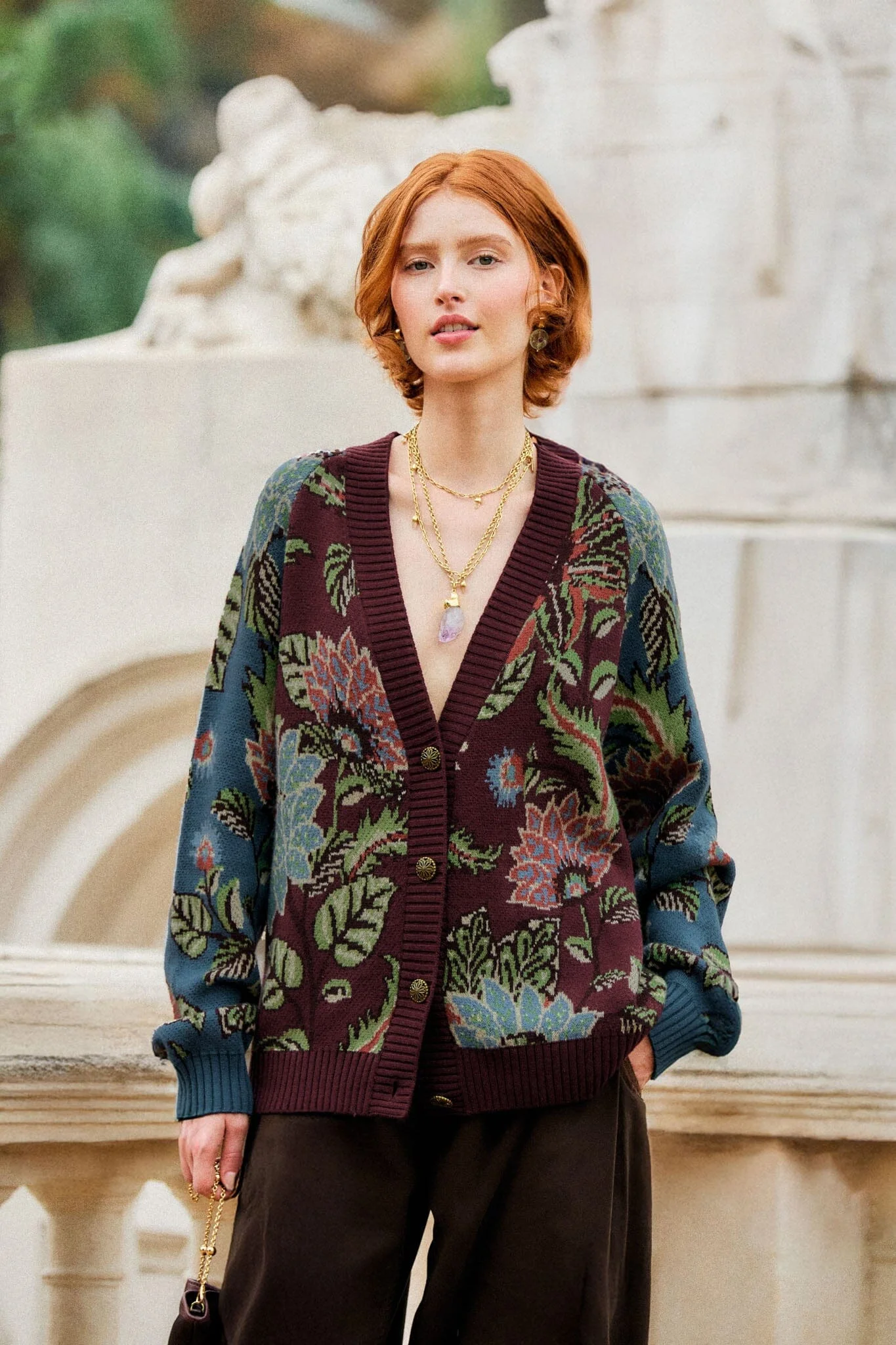 Mixed Delhi Floral Buttoned Knit Cardigan - 1