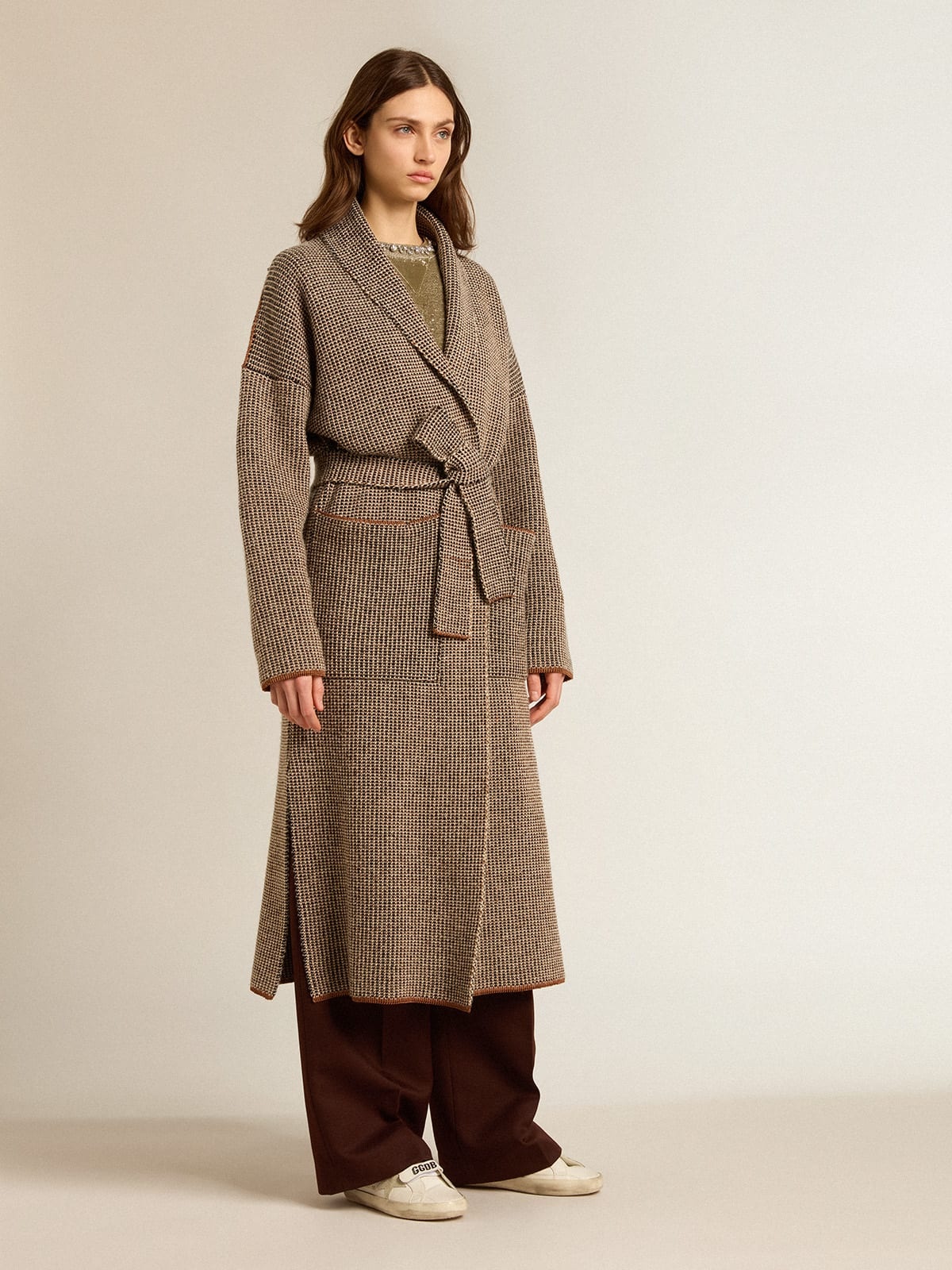 Long brown cardigan with belt - 5