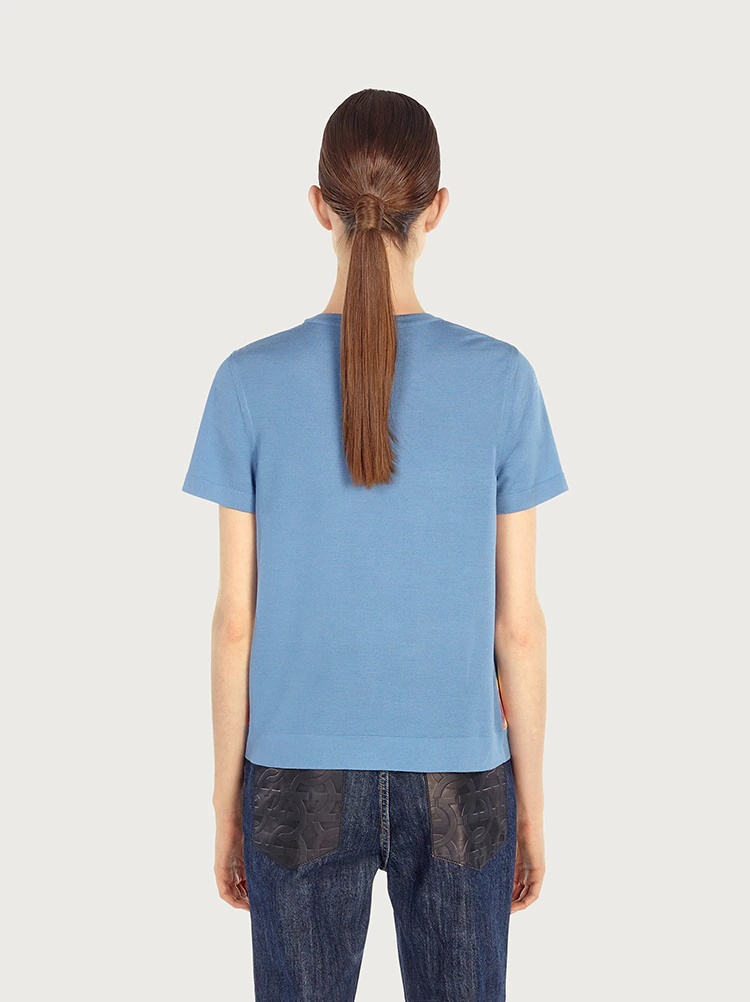 SHORT SLEEVED TOP WITH SILK INLAYS - 4