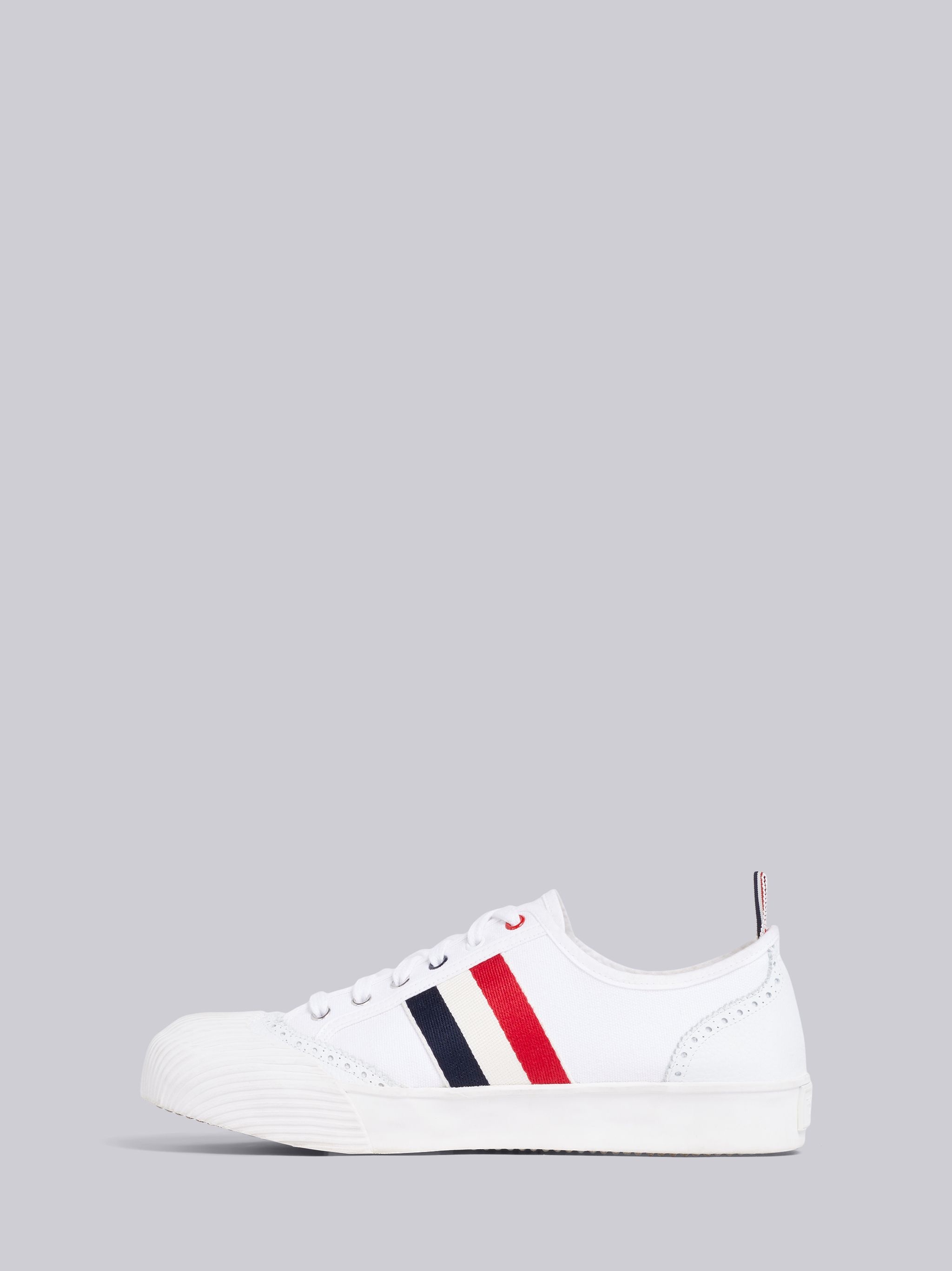 White Canvas Broguing Sneakers  - 3