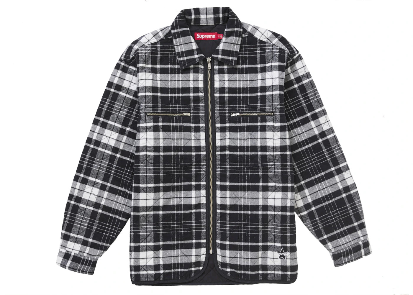 Supreme Quilted Flannel Zip Up Shirt Black - 1