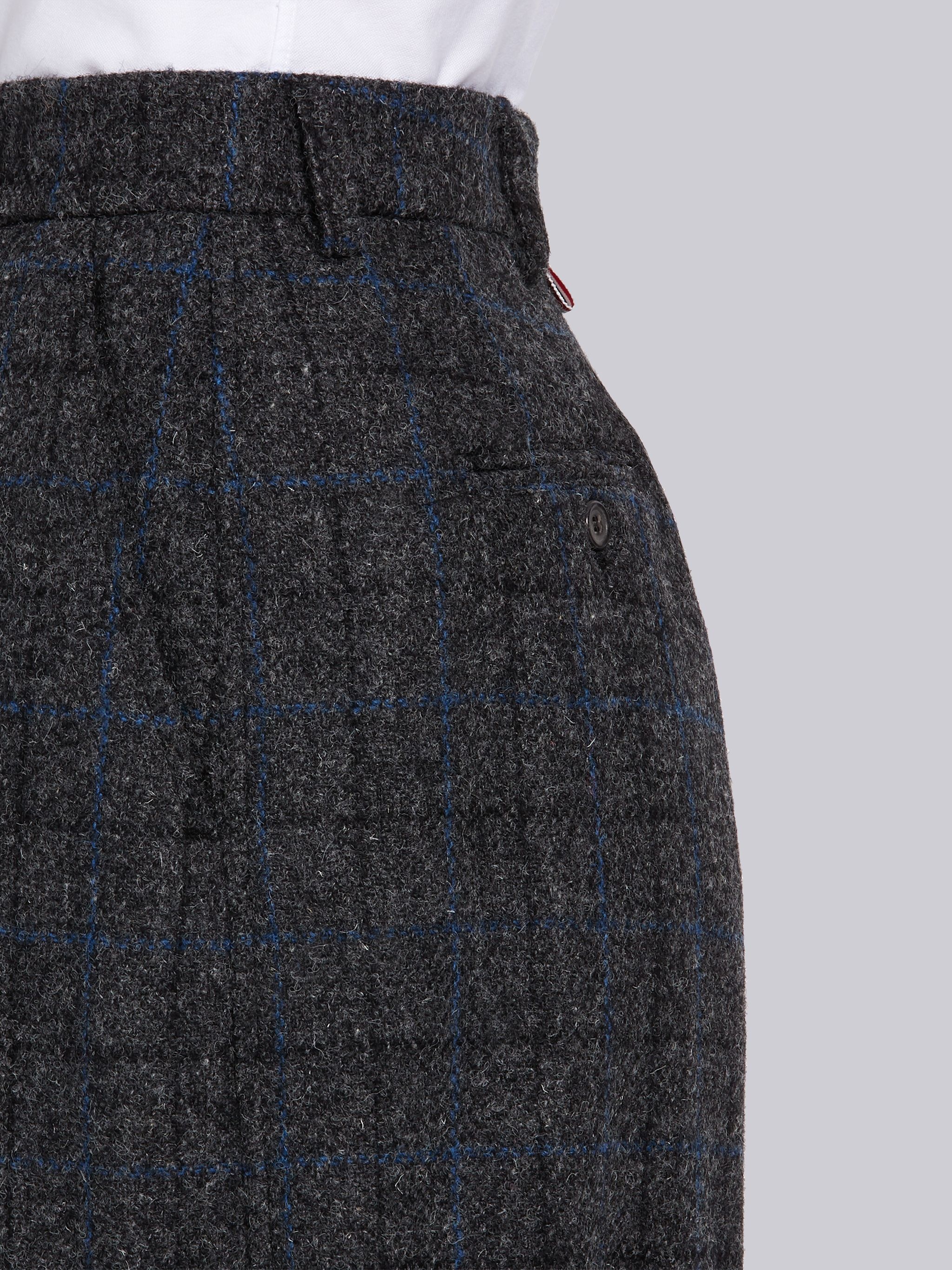 Dark Grey Wool Tattersall Check High Waisted Short - 5