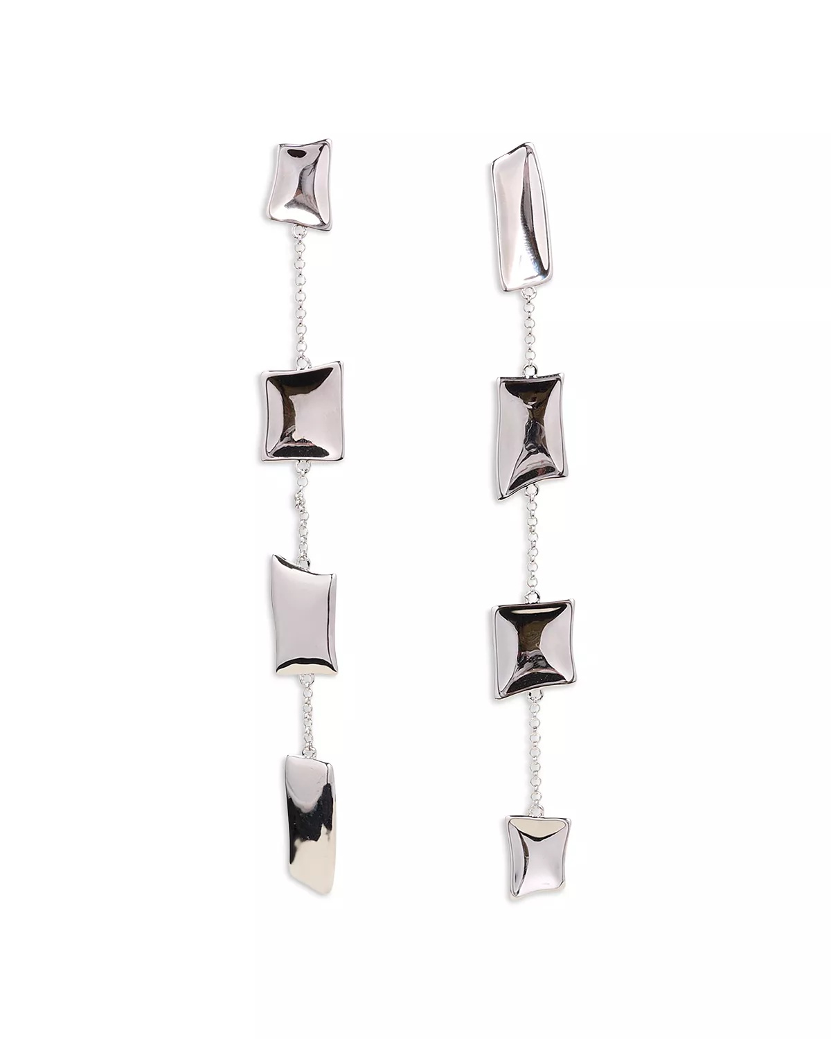 Malaya Structural Square Linear Drop Earrings in Silver Tone - 1