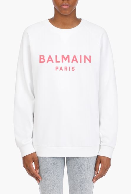 White cotton sweatshirt with pink Balmain logo - 5