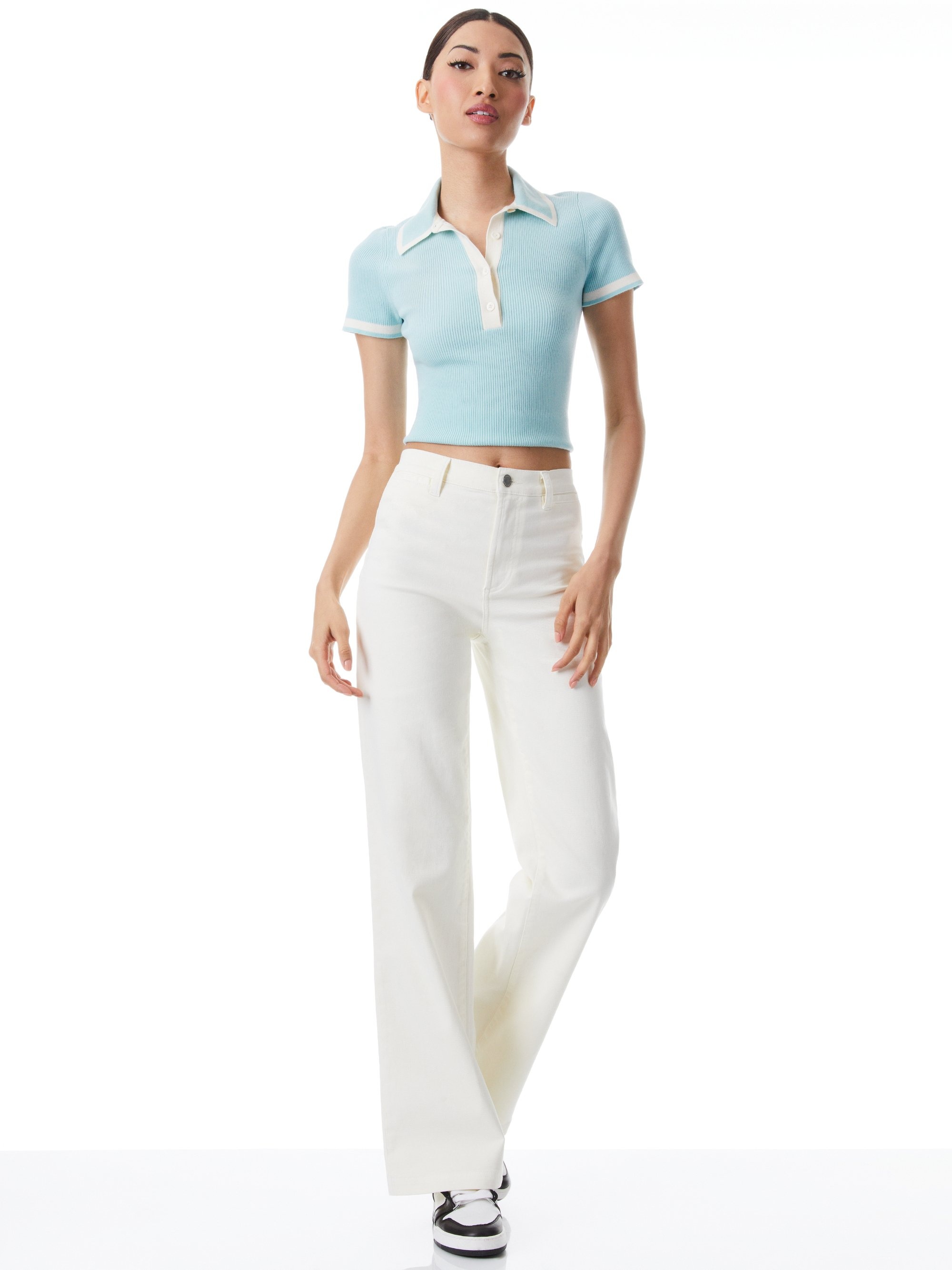 PIA RIBBED KNIT POLO SHORT SLEEVE SWEATER - 6