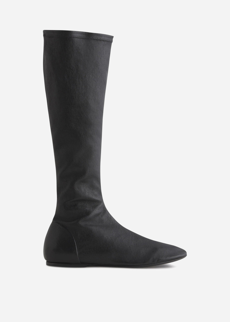 Stretch Leather Knee-High Bootie in Black 1