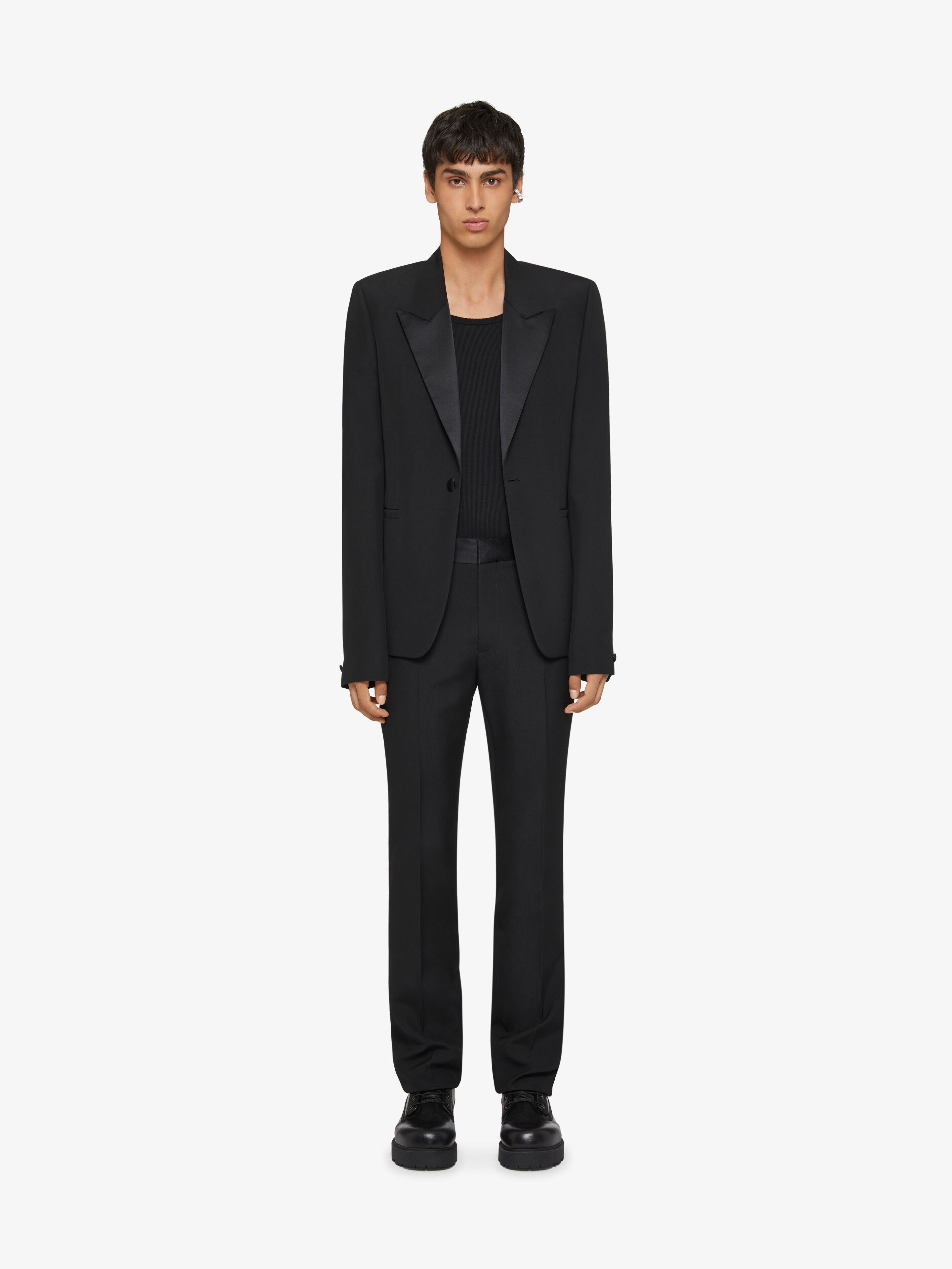 SLIM FIT TAILORED PANTS IN WOOL WITH SATIN - 2