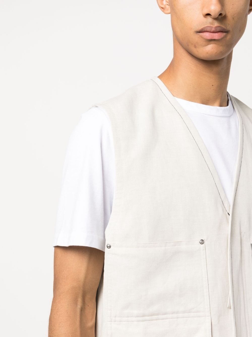 cotton-linen cargo gilet - 5