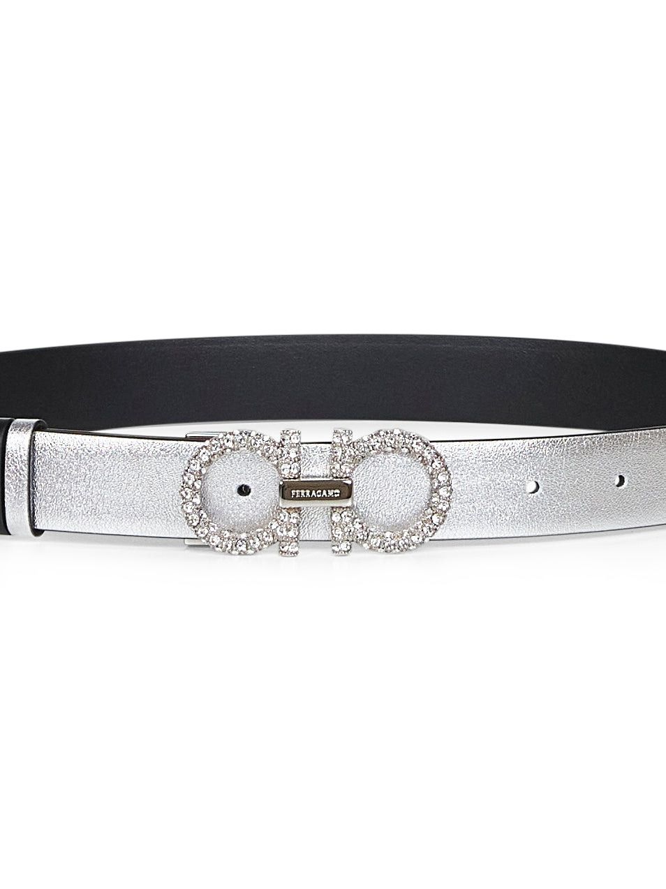Silver laminated calf leather Gancini belt - 2
