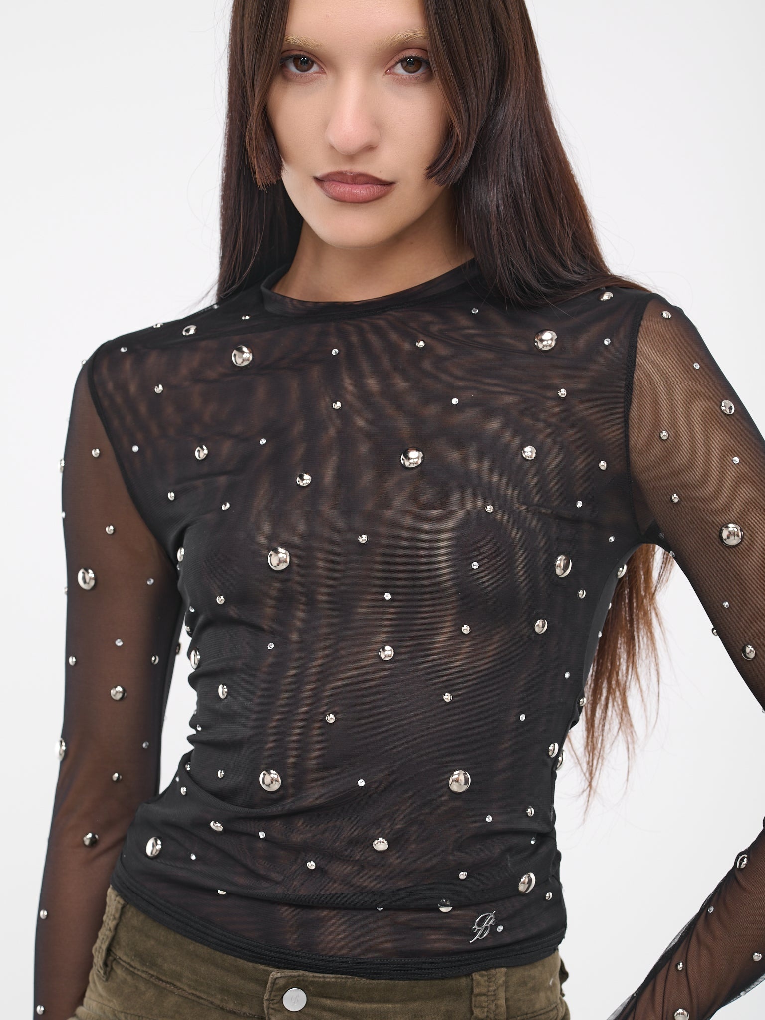 Stud Rhinestone Tulle Tee - 4