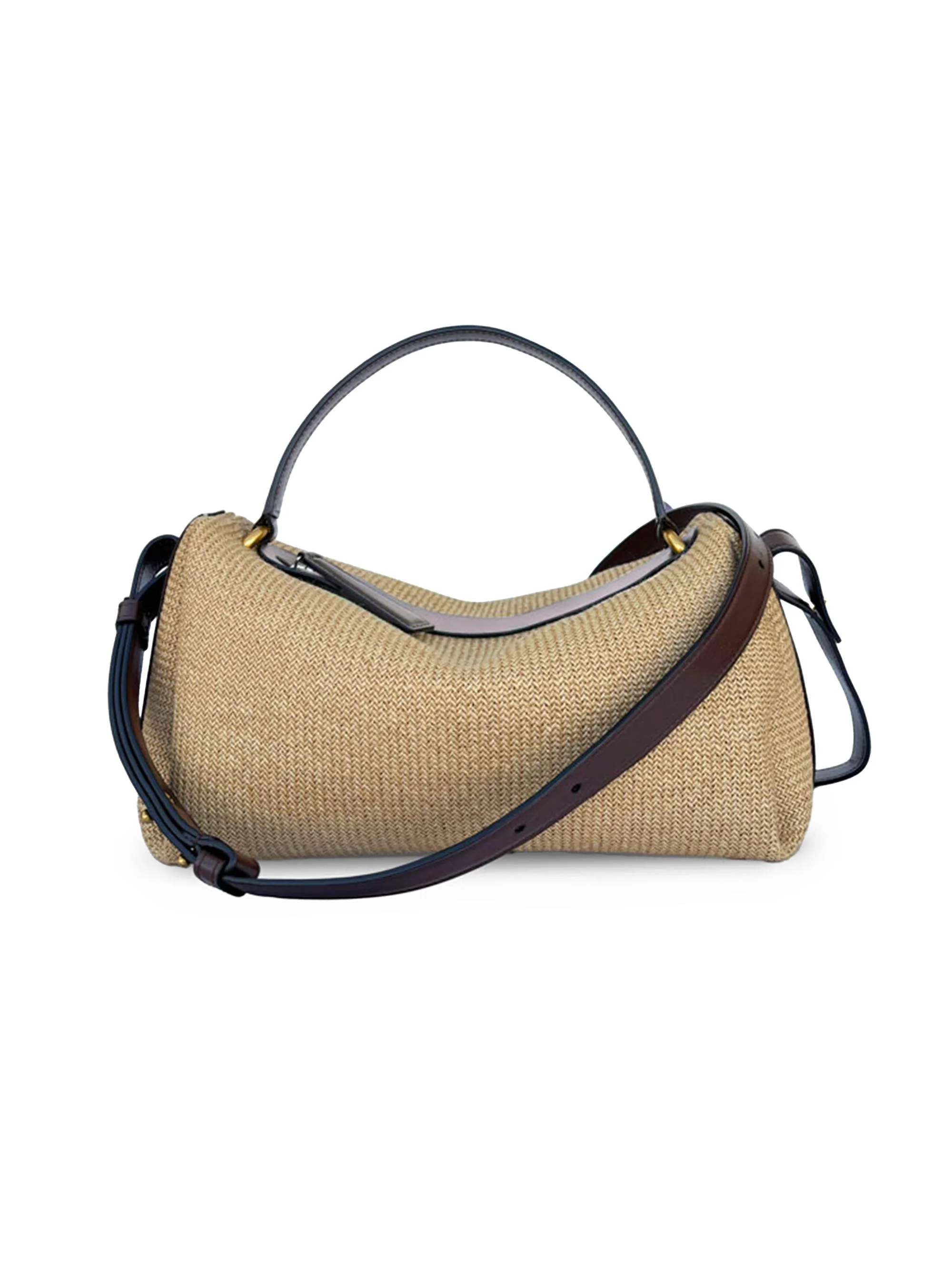 Women's Scorpius Raffia-Leather Crossbody Bag - Natural Dark Chocolate - 1