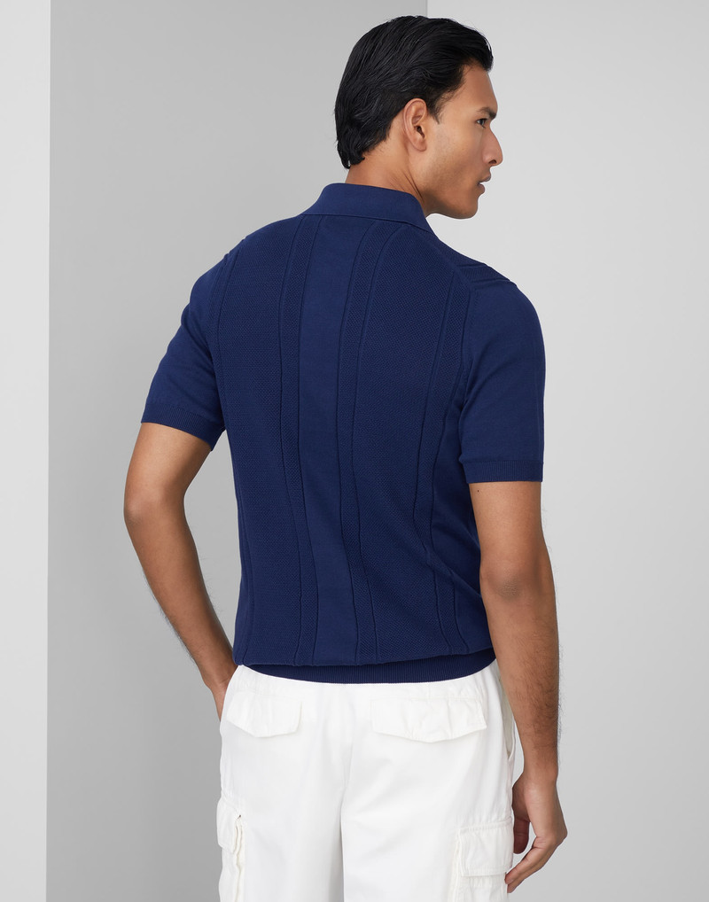 Brunello Cucinelli Cotton textured rib knit polo outlook