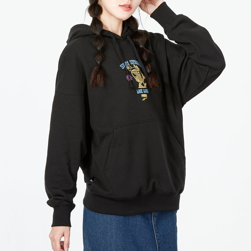 (WMNS) PUMA Oversized Graphic Hoodie 'Black' 537633-51 - 5