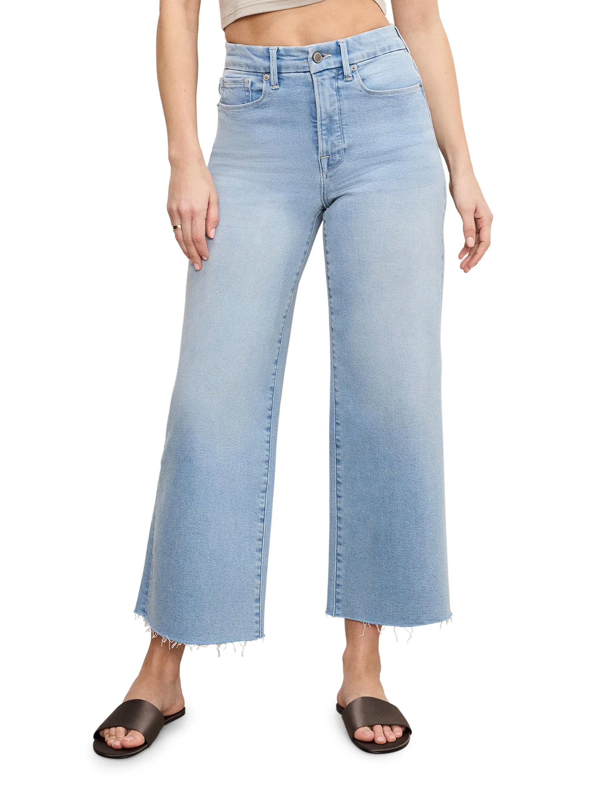 Women's Compression Denim Good Waist Crop Palazzo Jeans - Indigo - 1