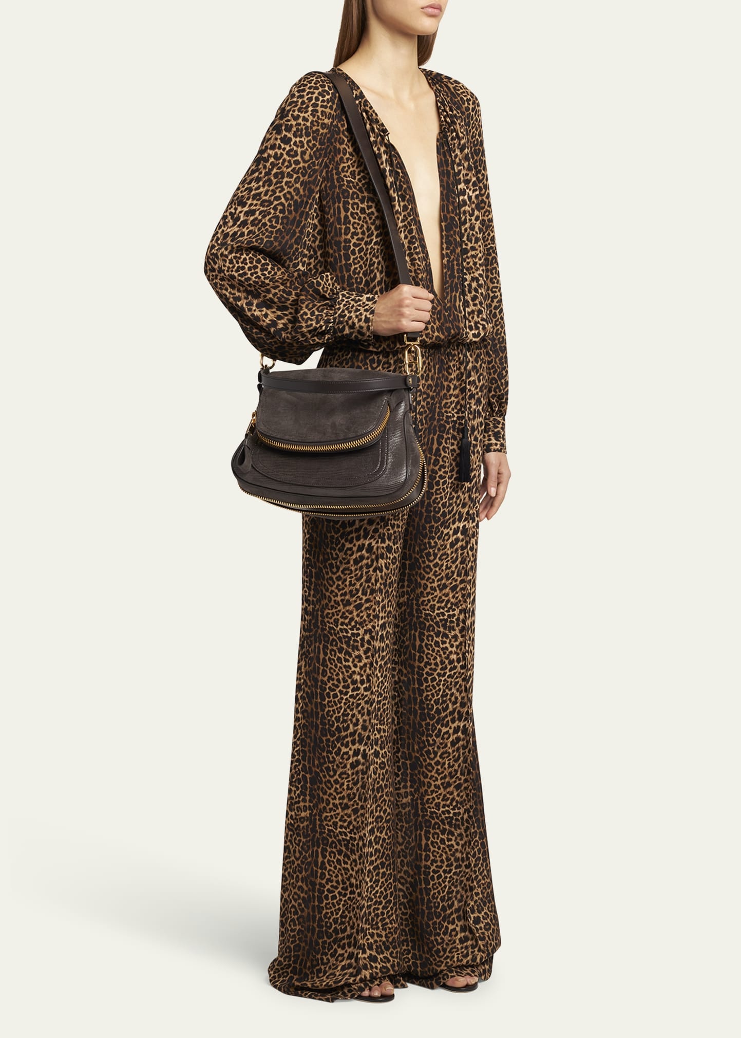 Jennifer Medium Shoulder Bag in Lizard-Embossed Leather - 6