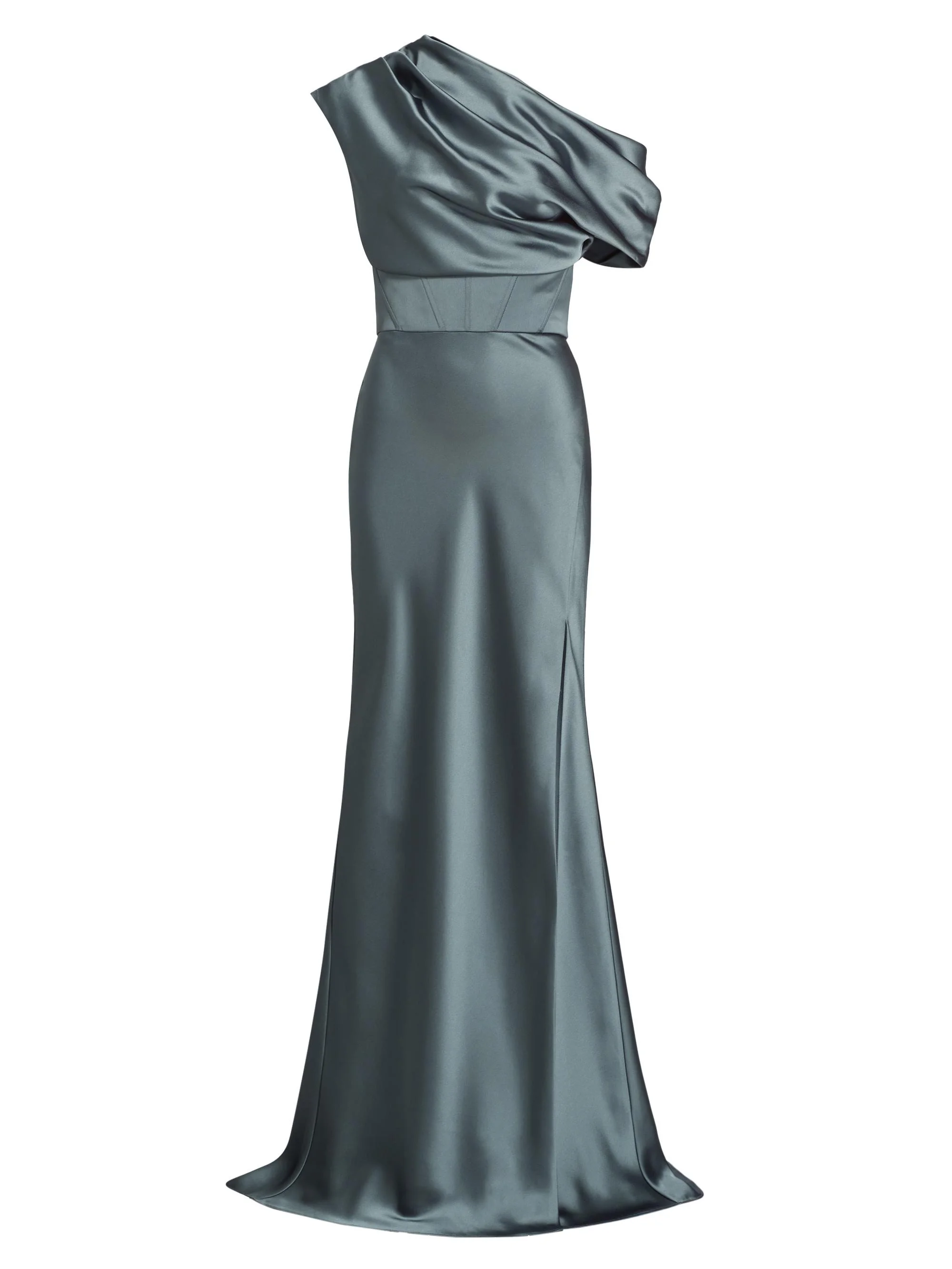 Women's Satin One-Shoulder Gown - Petrol - 1
