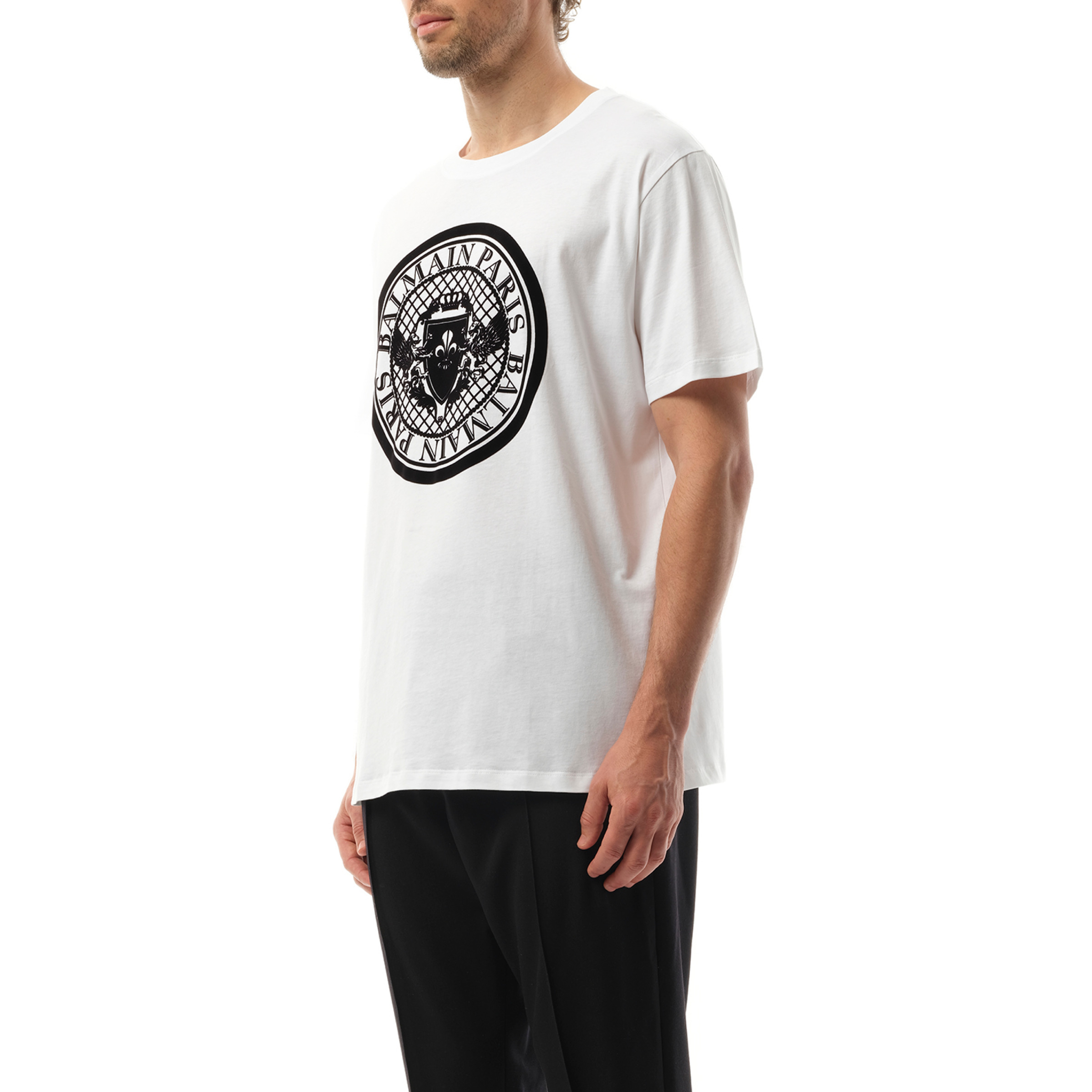 Coin Flock Reg Fit T-Shirt in White/Black - 5