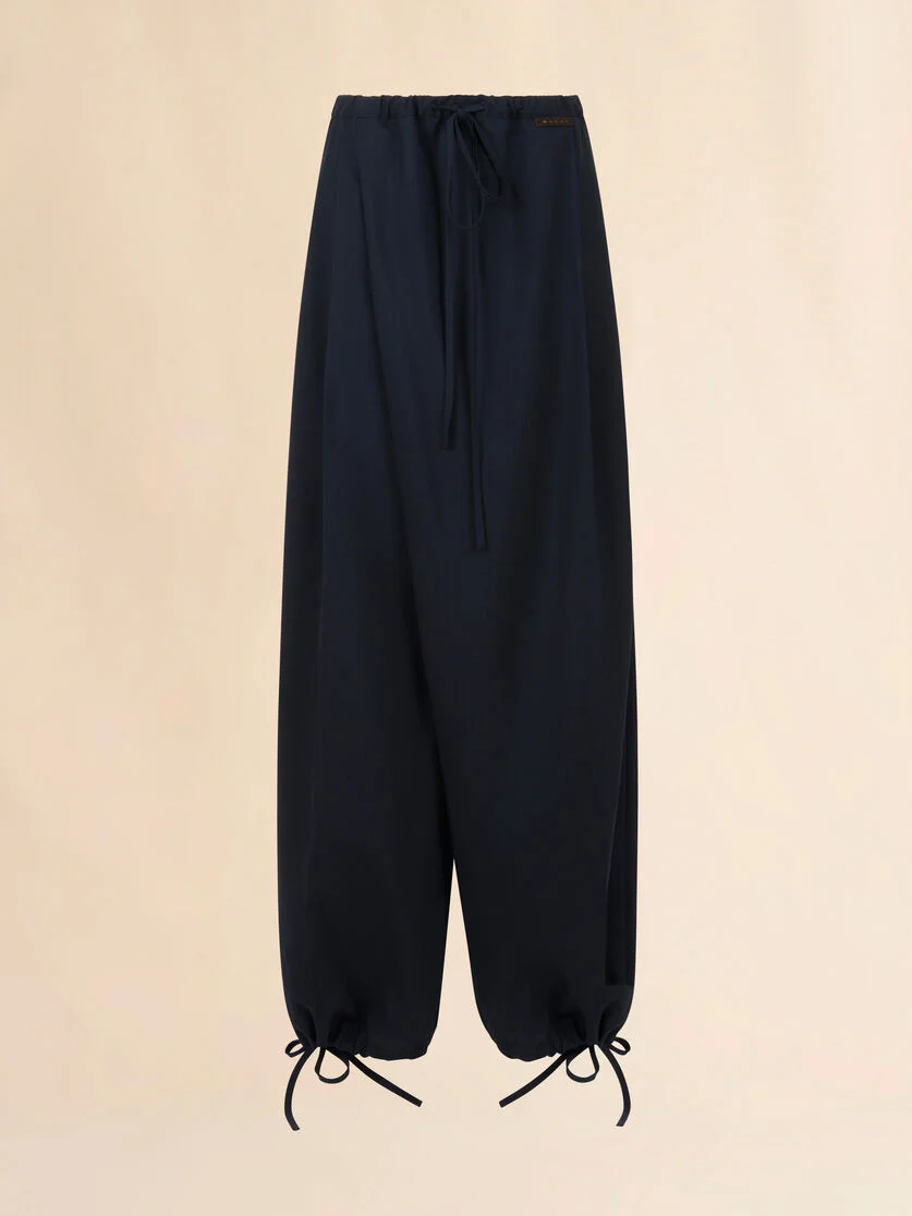 BLUE TROPICAL WOOL DRAWSTRING TROUSERS - 1