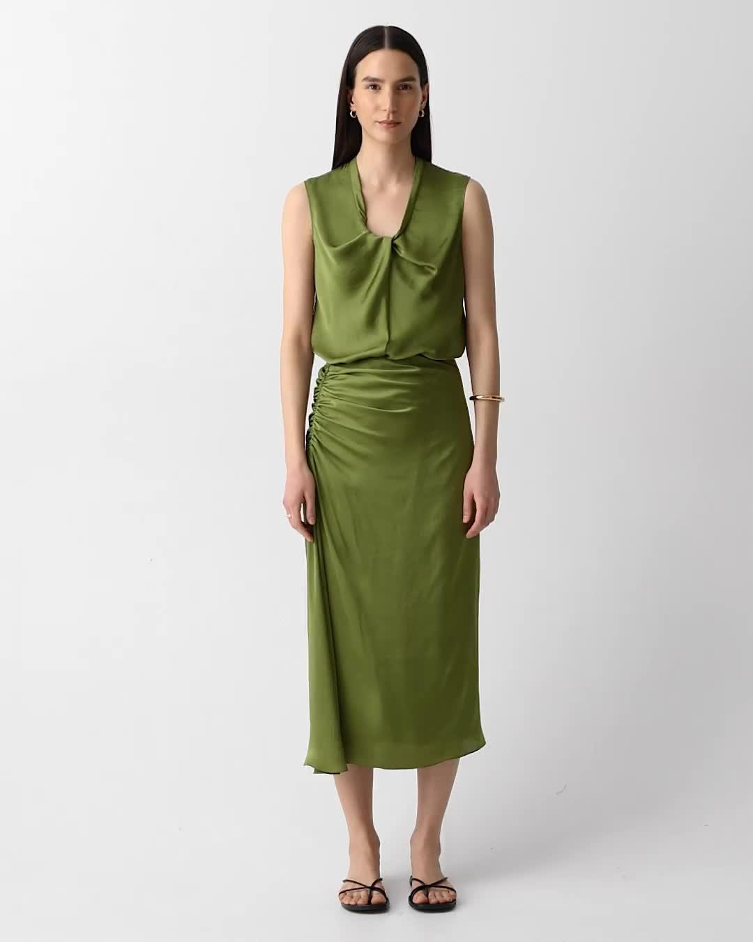 Ruched Midi Skirt in Crushed Satin - 6