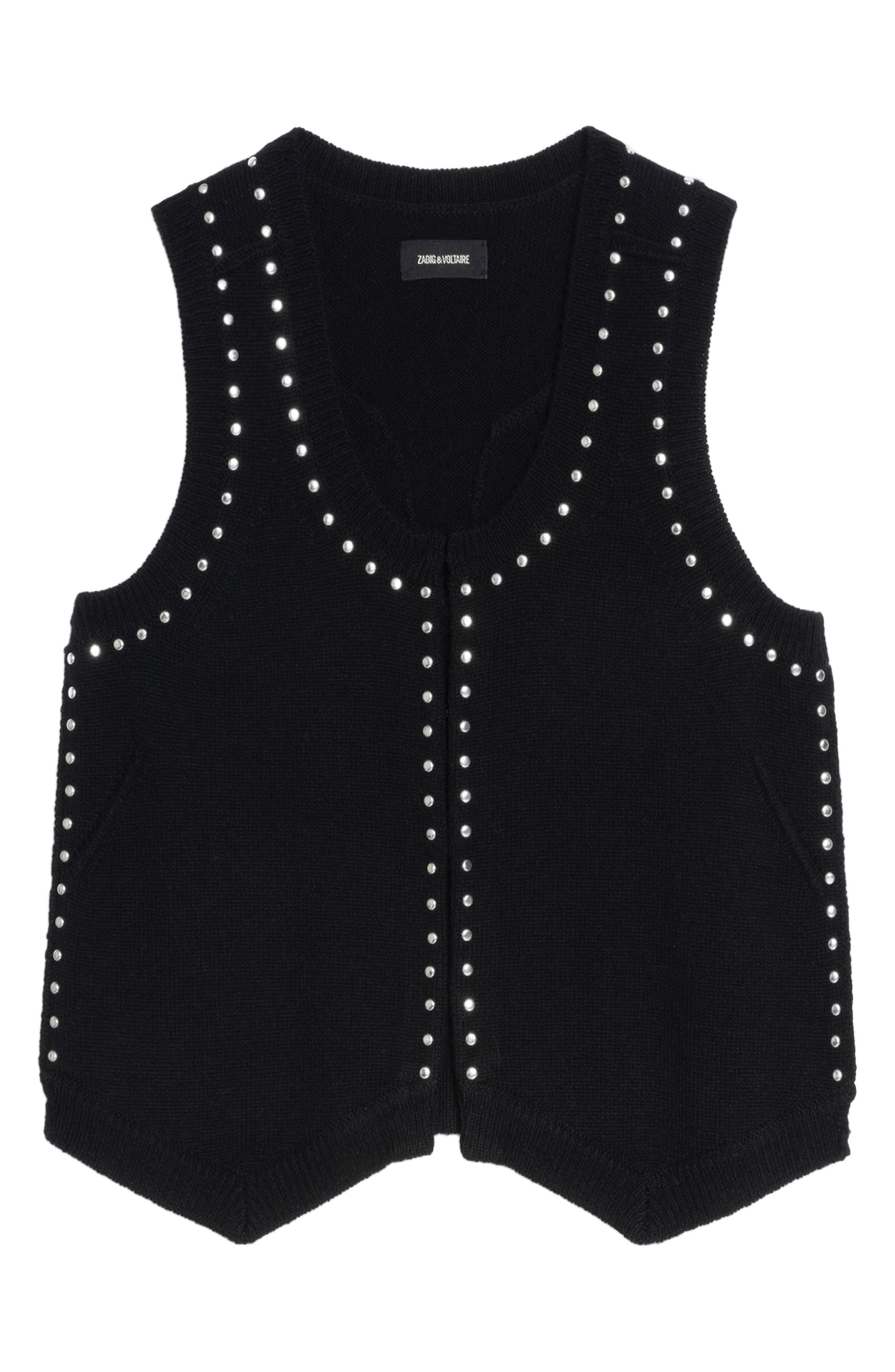 Zadig & Voltaire Dublin Stud Detail Wool & Cashmere Sweater Vest in Black at Nordstrom - 5