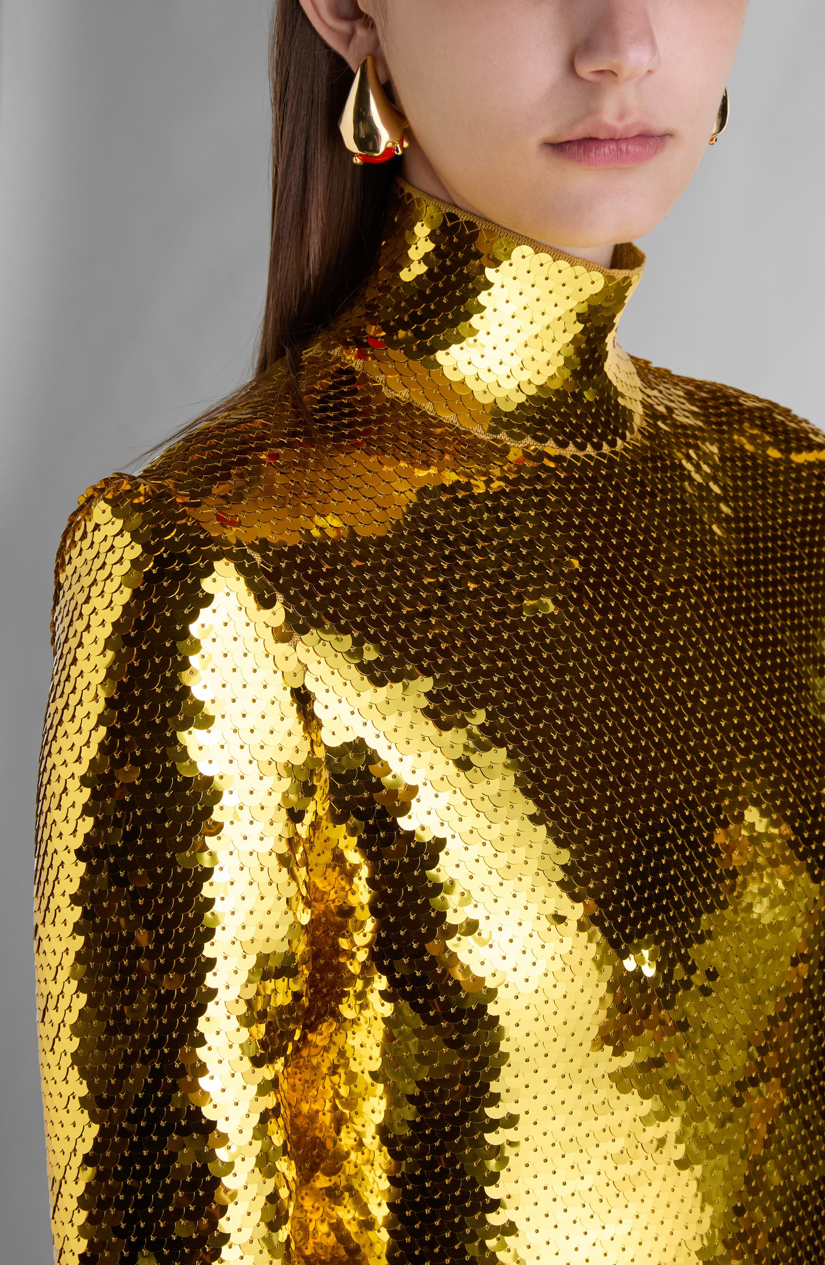 Bottega Veneta Sequin Long Sleeve Knit Gown in 8480 Gold at Nordstrom - 5