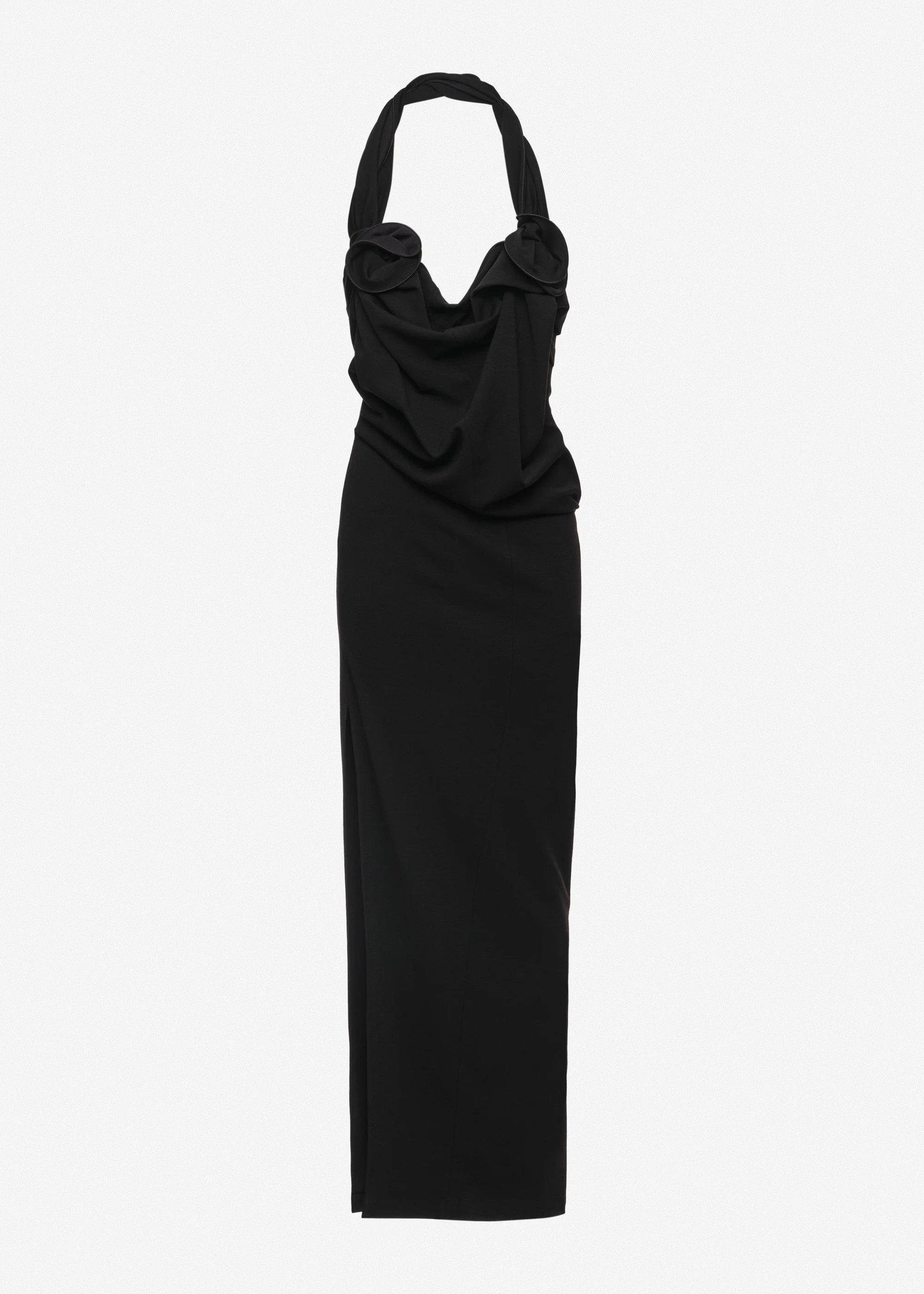 Halter corset draped dress in black - 1