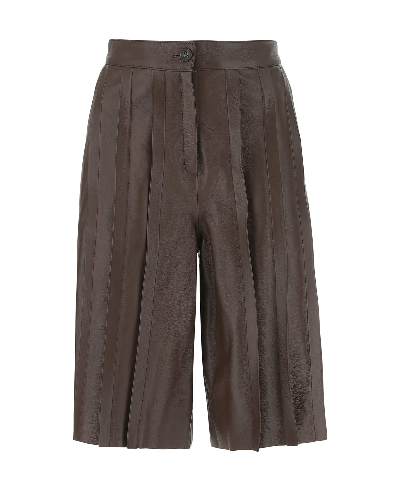 Brown Leather Bermuda Shorts - 1