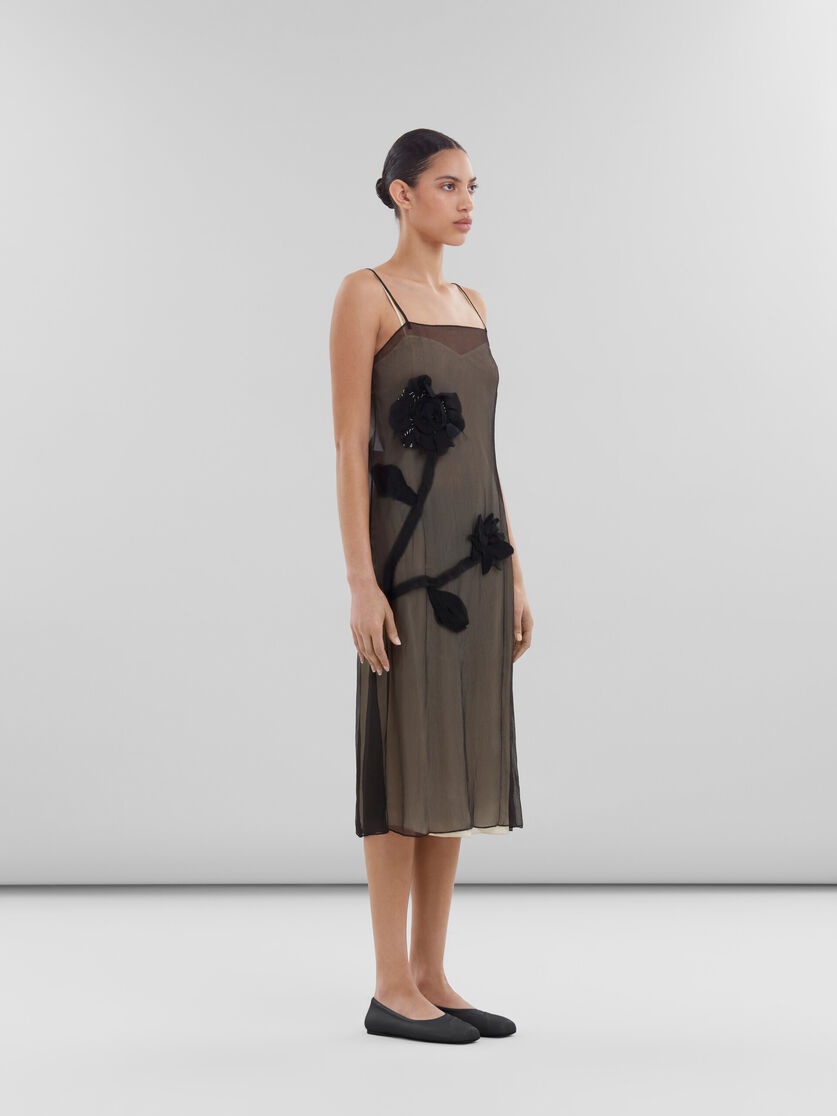 BLACK CREPON SLIP DRESS WITH FLOWER APPLIQUÉS - 6