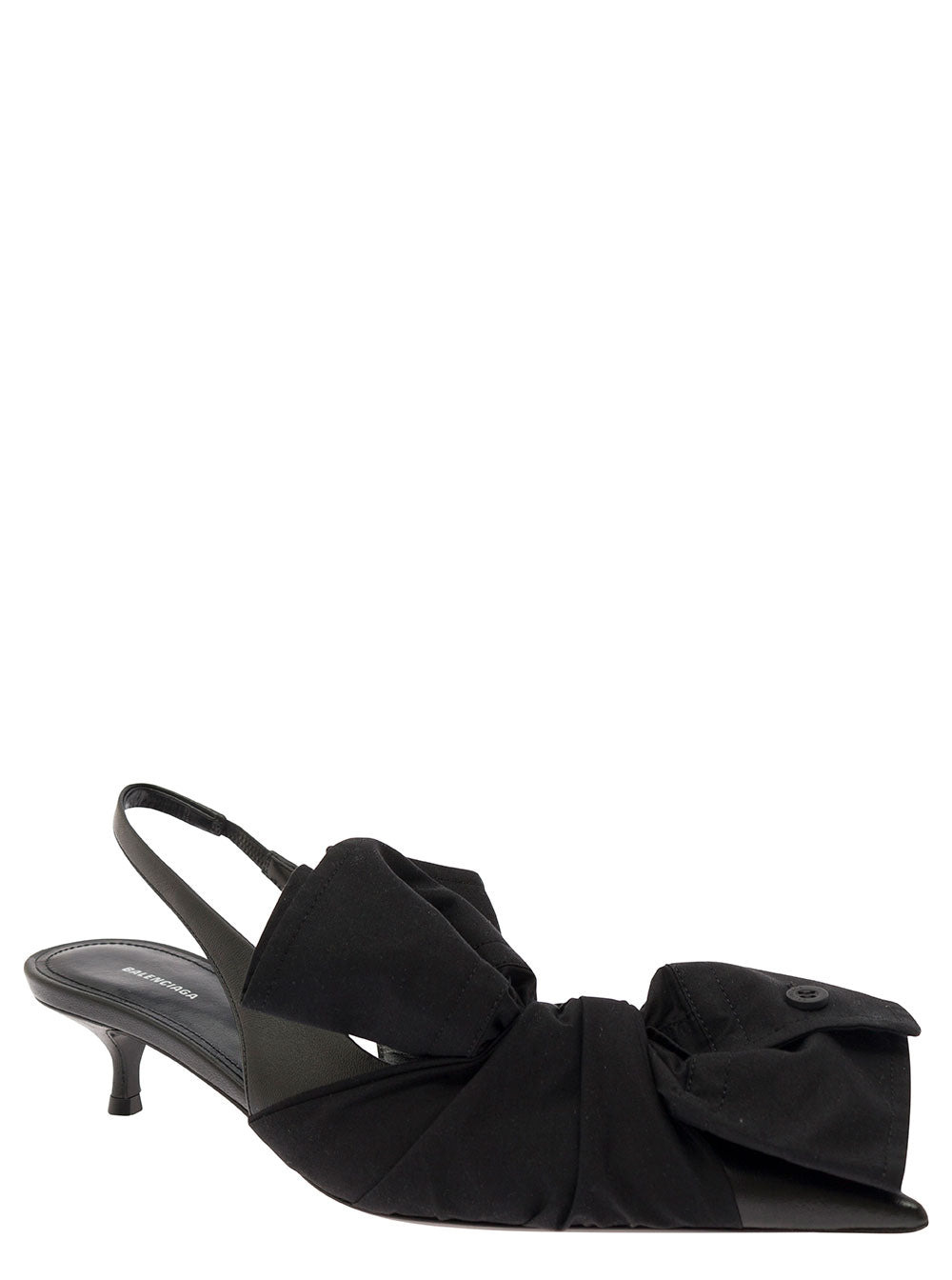 Balenciaga Women Black Slingback Pumps With Knot Detail In Leather And Cotton Woman - 2