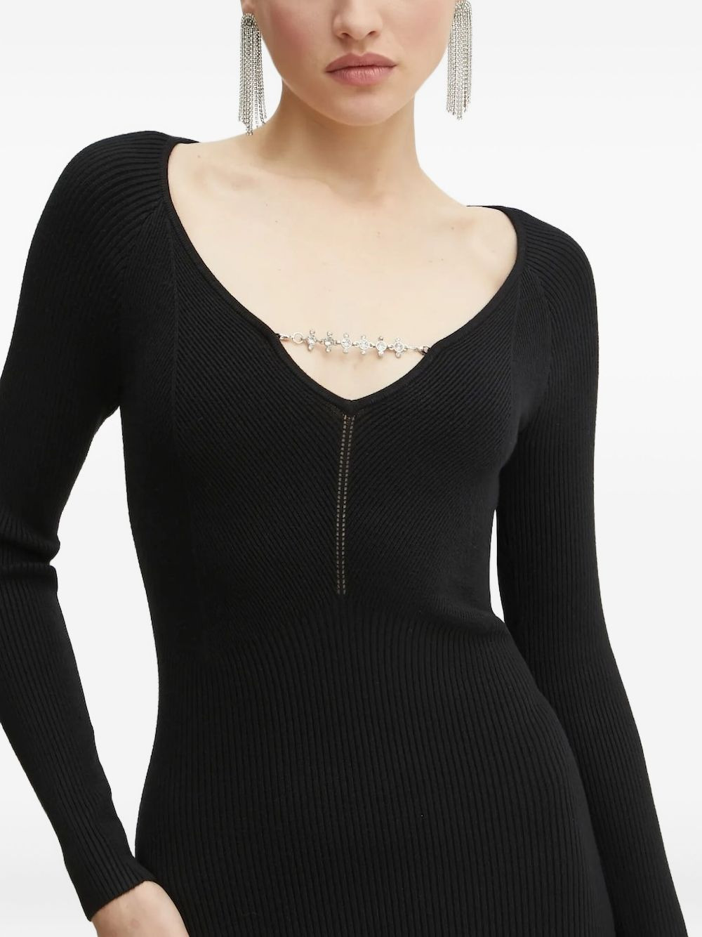 crystal-embellished cut-out ribbed mini dress - 3
