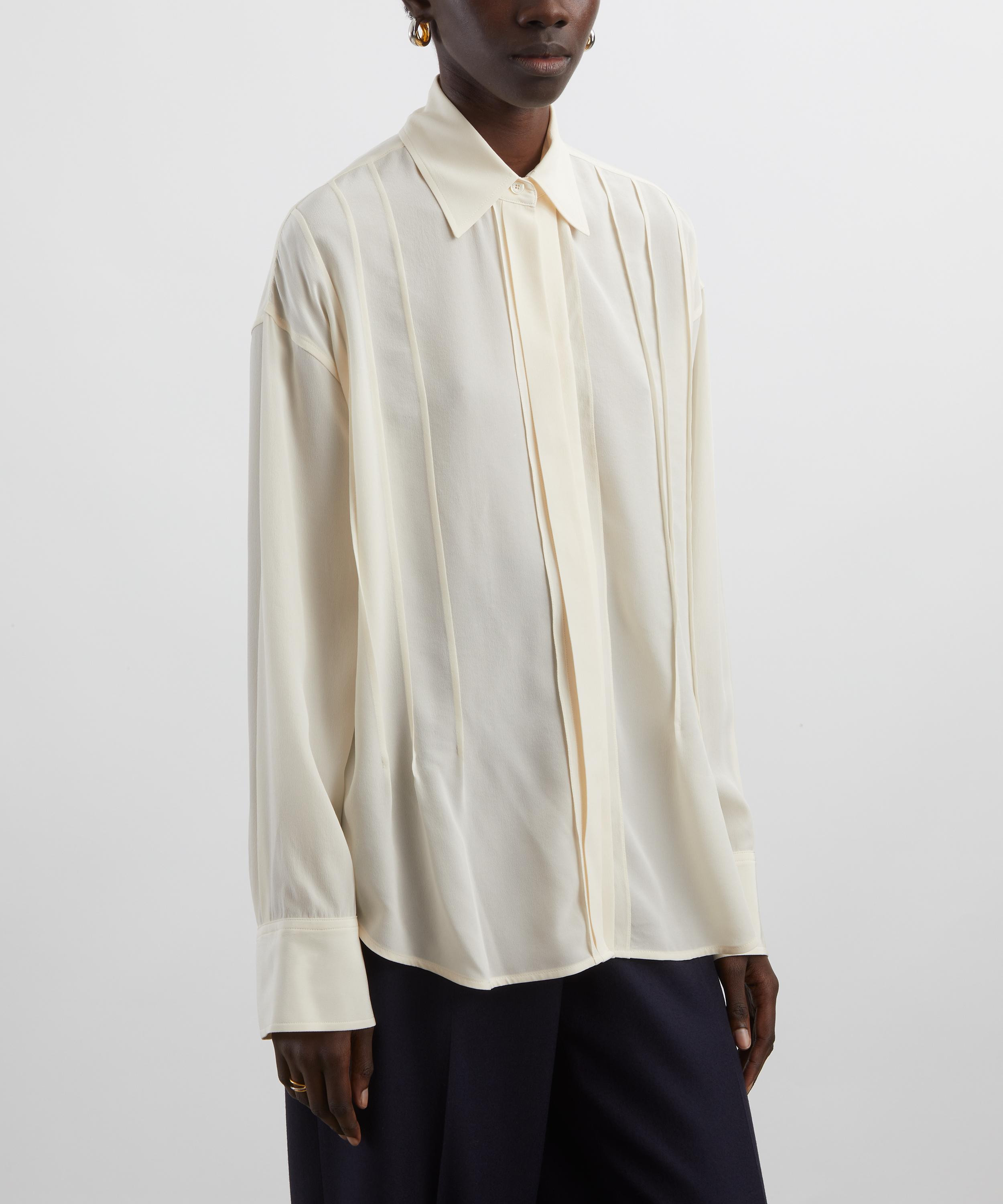 Ivory Pintuck Pleated Silk Blouse - 3