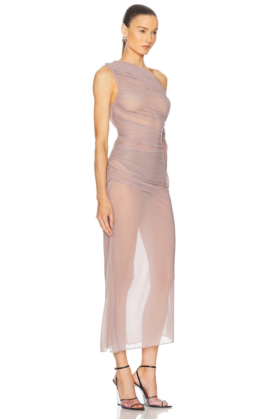 One Sleeve Draped Long Dress - 2