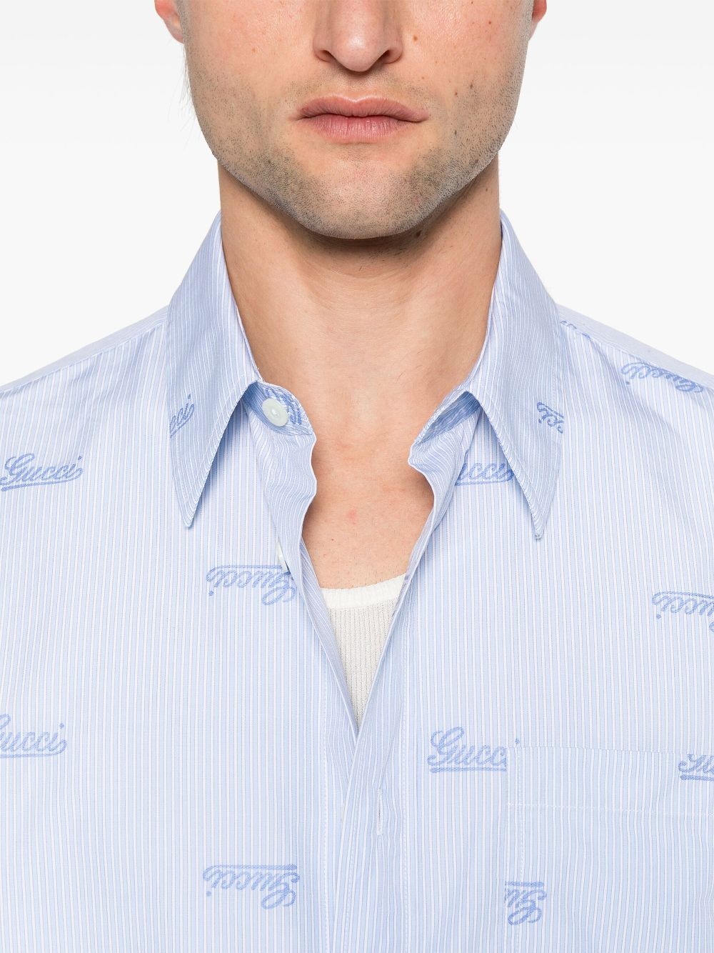 embroidered-logo striped shirt - 5