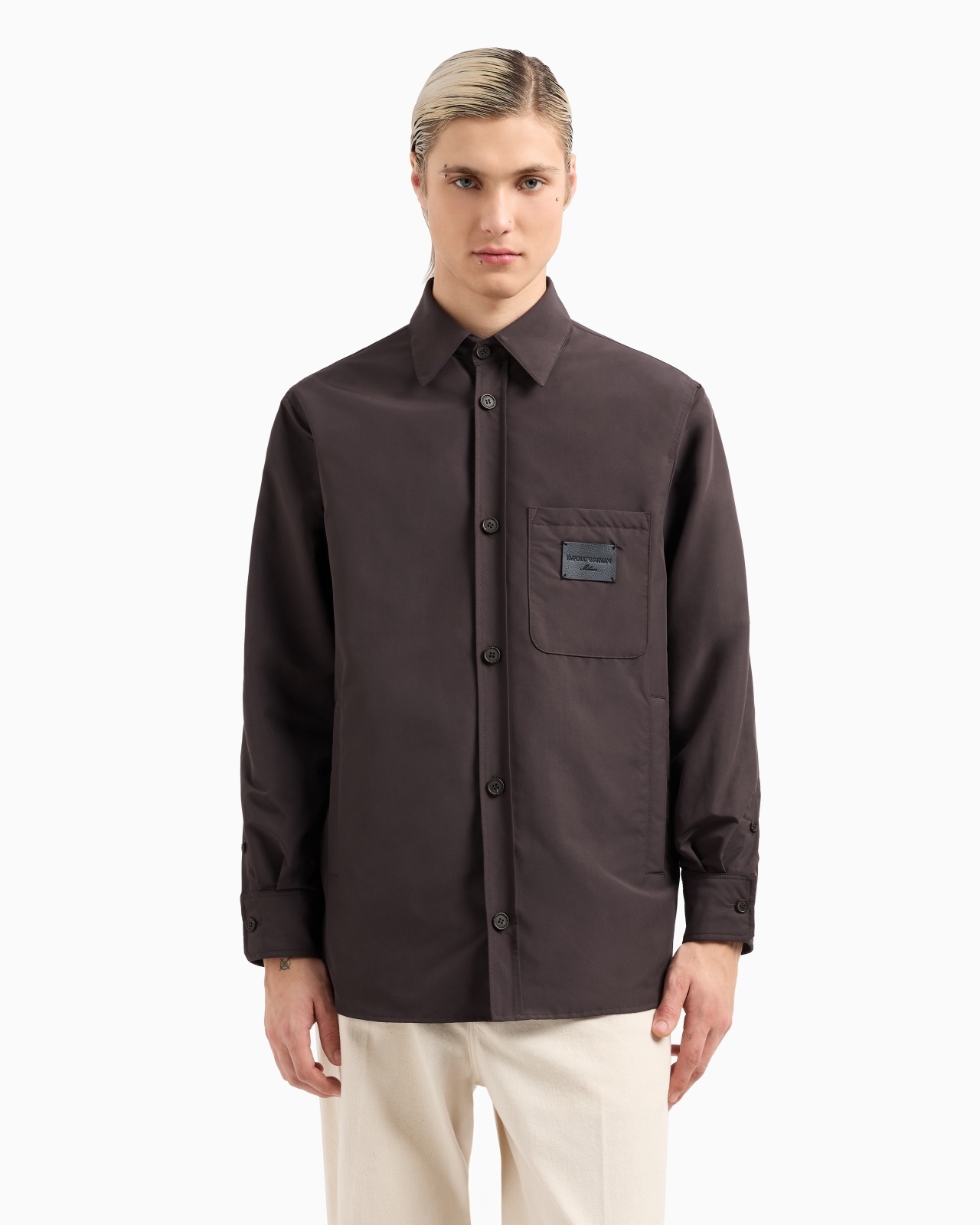 NYLON SHIRT JACKET WITH PATCH POCKET AND LOGO PATCH - 2