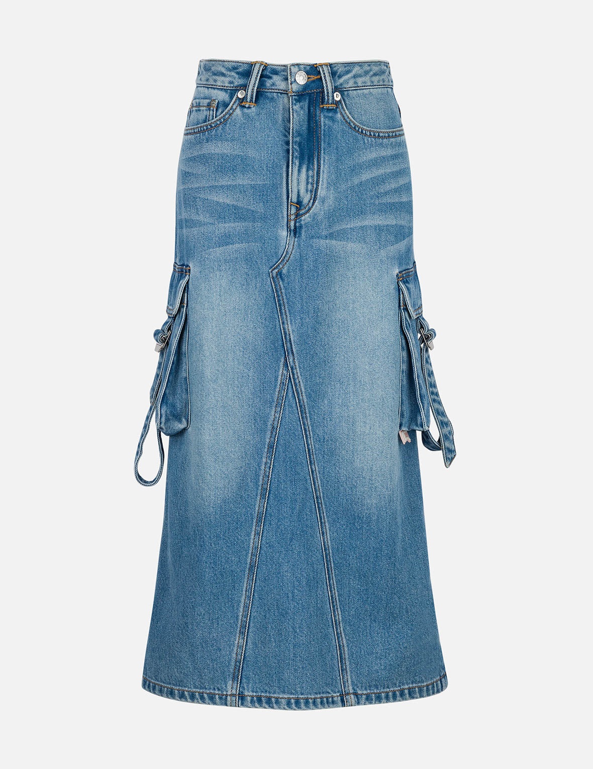 Deconstructed Inserted Seagull Embroidery Fashion Fit Denim Cargo Skirt - 2