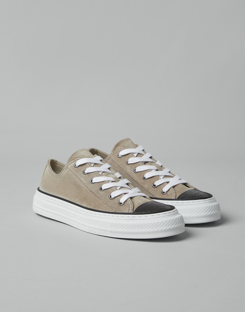 Suede sneakers with precious toe 1