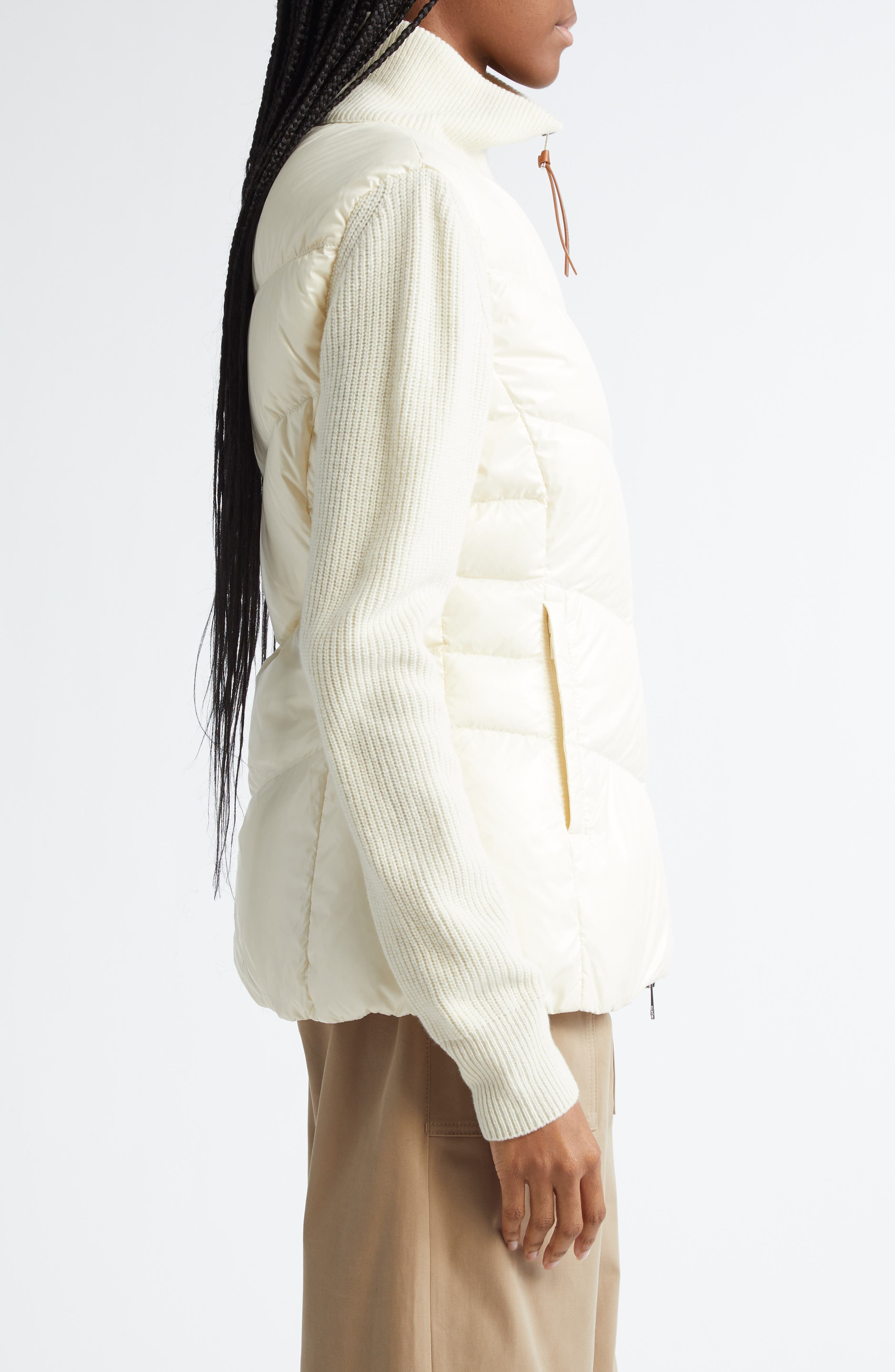 Moncler Quilted Down & Knit Cardigan in White at Nordstrom - 3