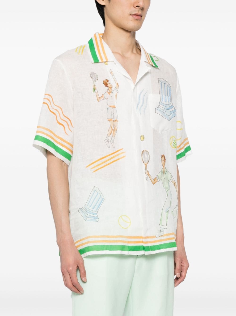 logo-print linen shirt - 3